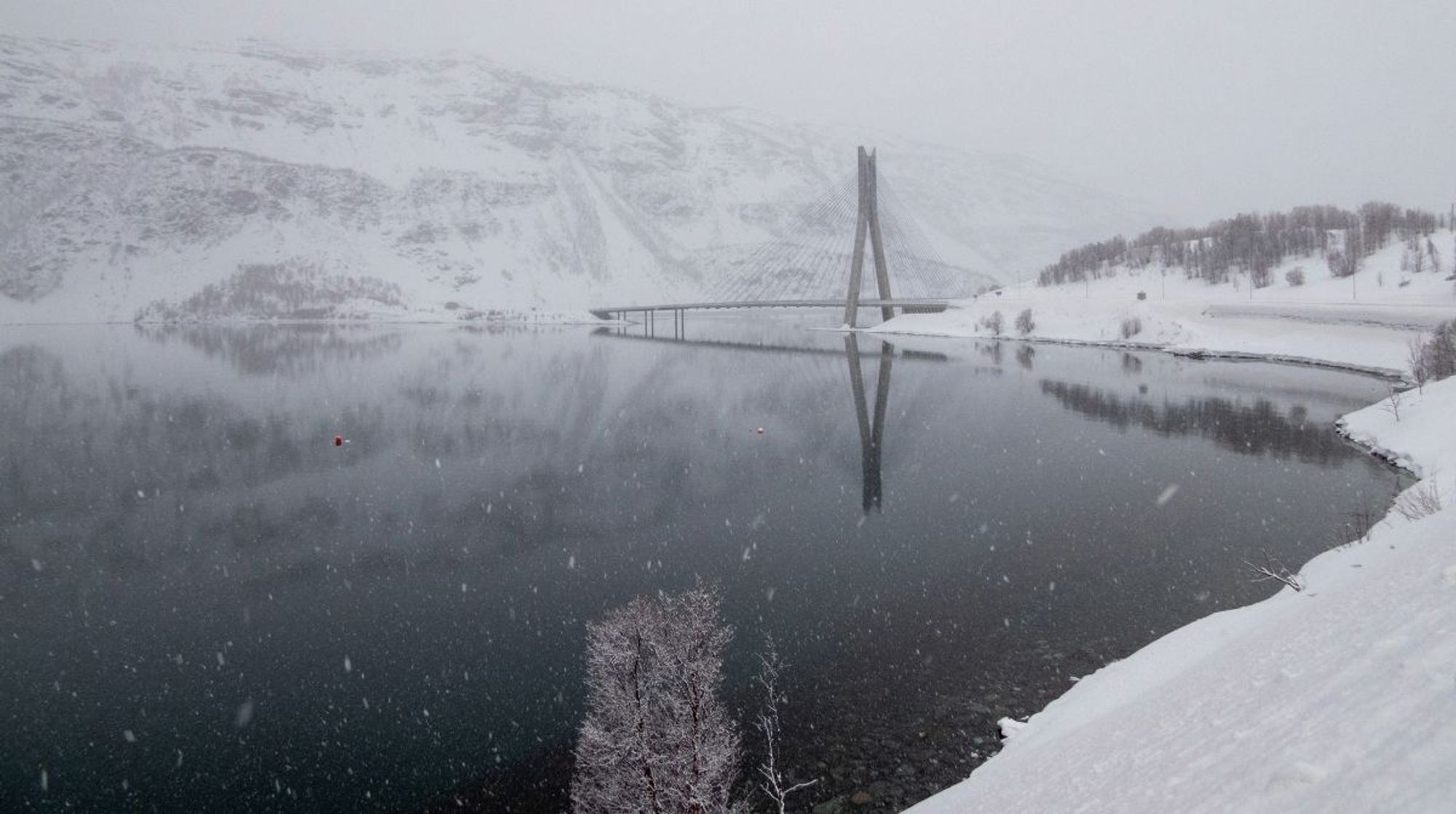 Modern-day view of Tirpitz’s anchorage, taken during snowy weather.