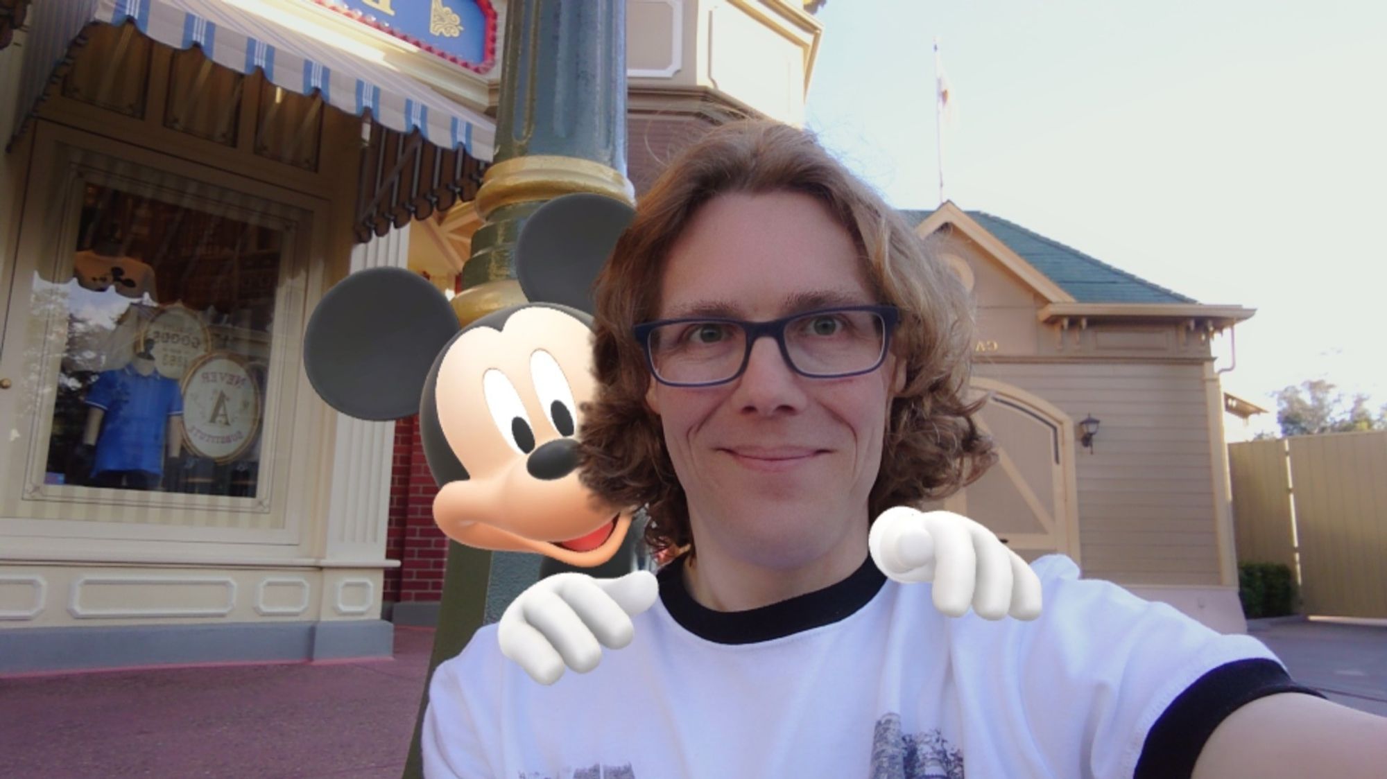 Chris with the Genie+ lens Mickey Mouse at Walt Disney World