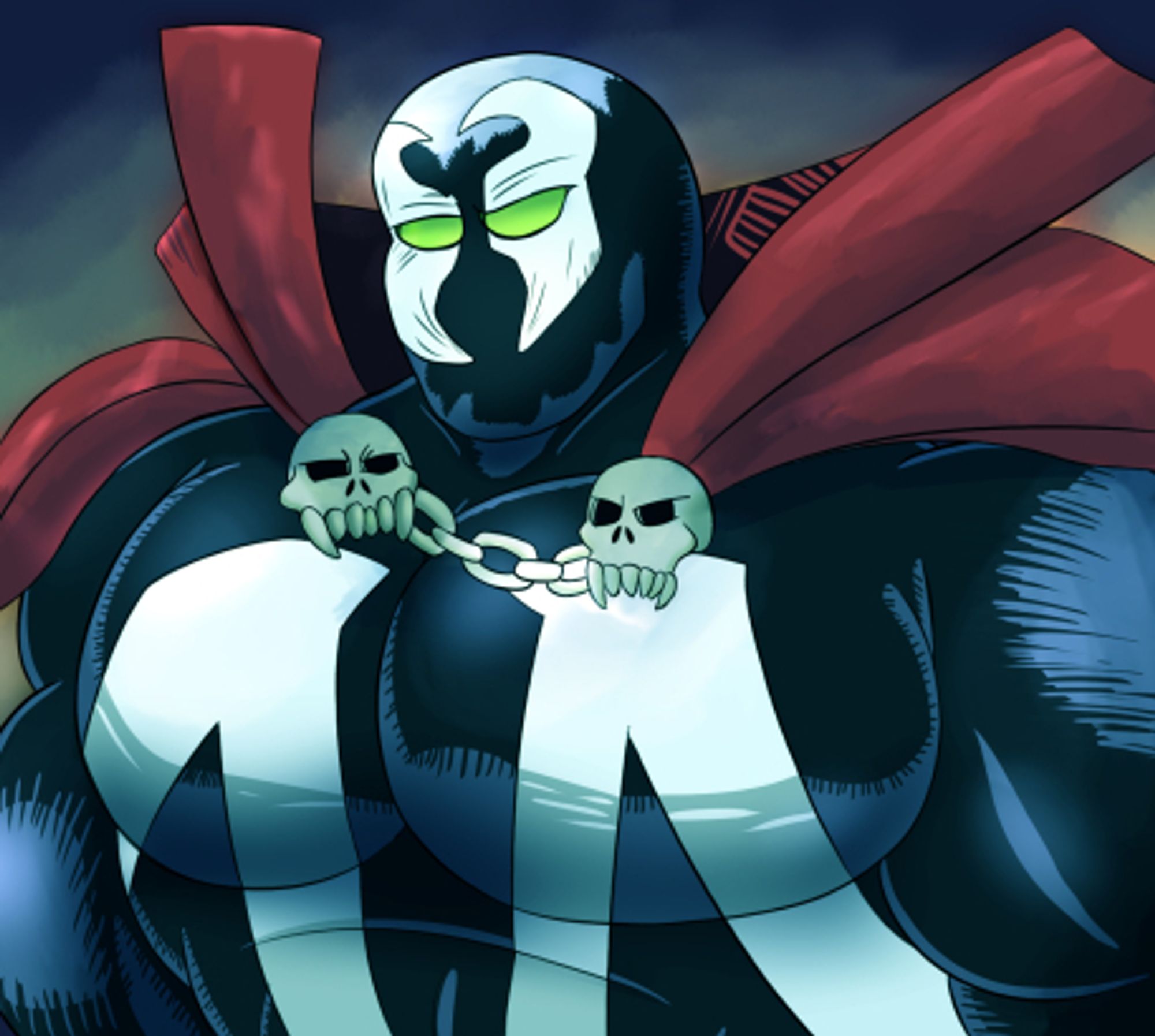 Drawing of Spawn, gazing stoically at the viewer.