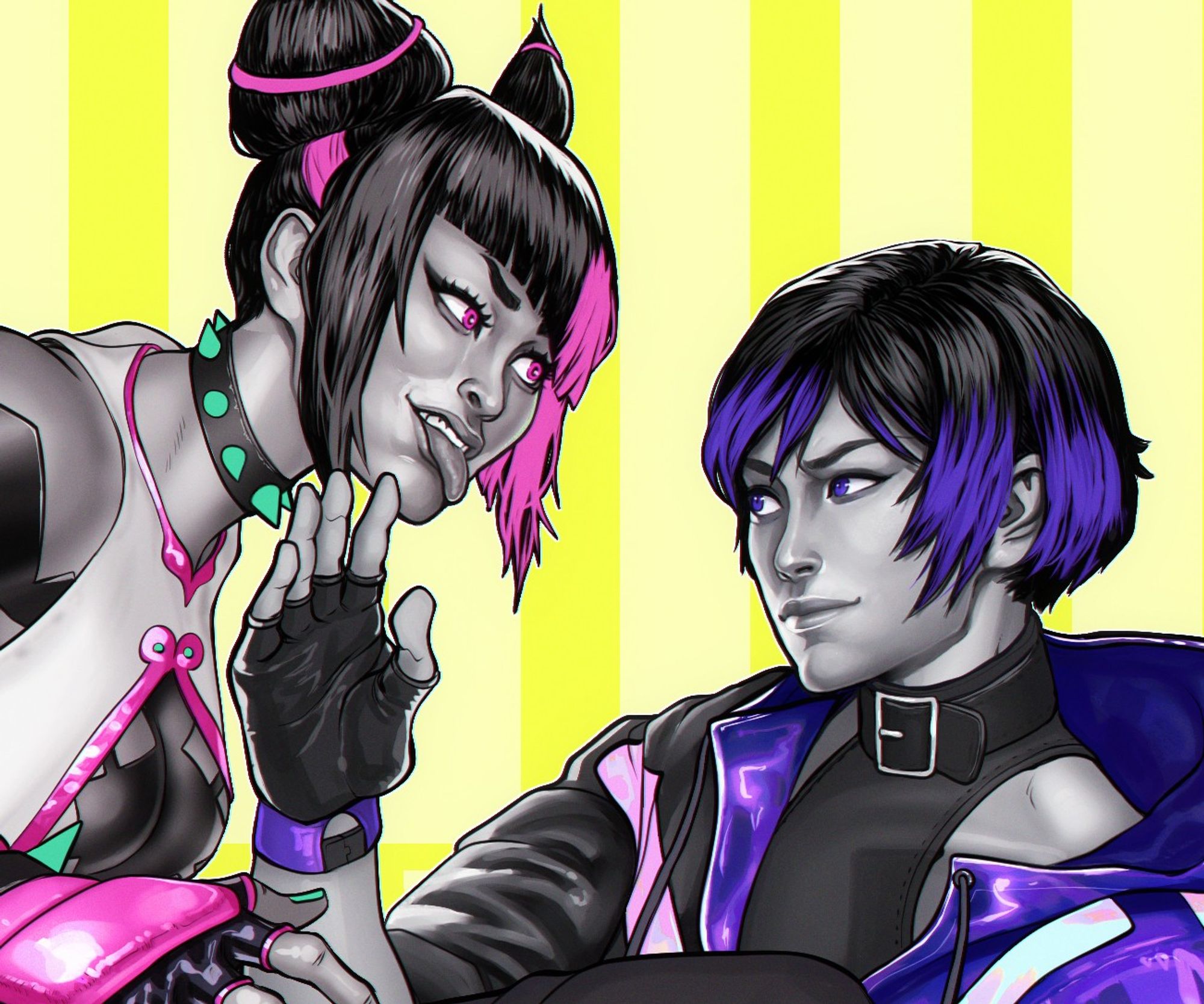 Close up of Juri vs Reina art