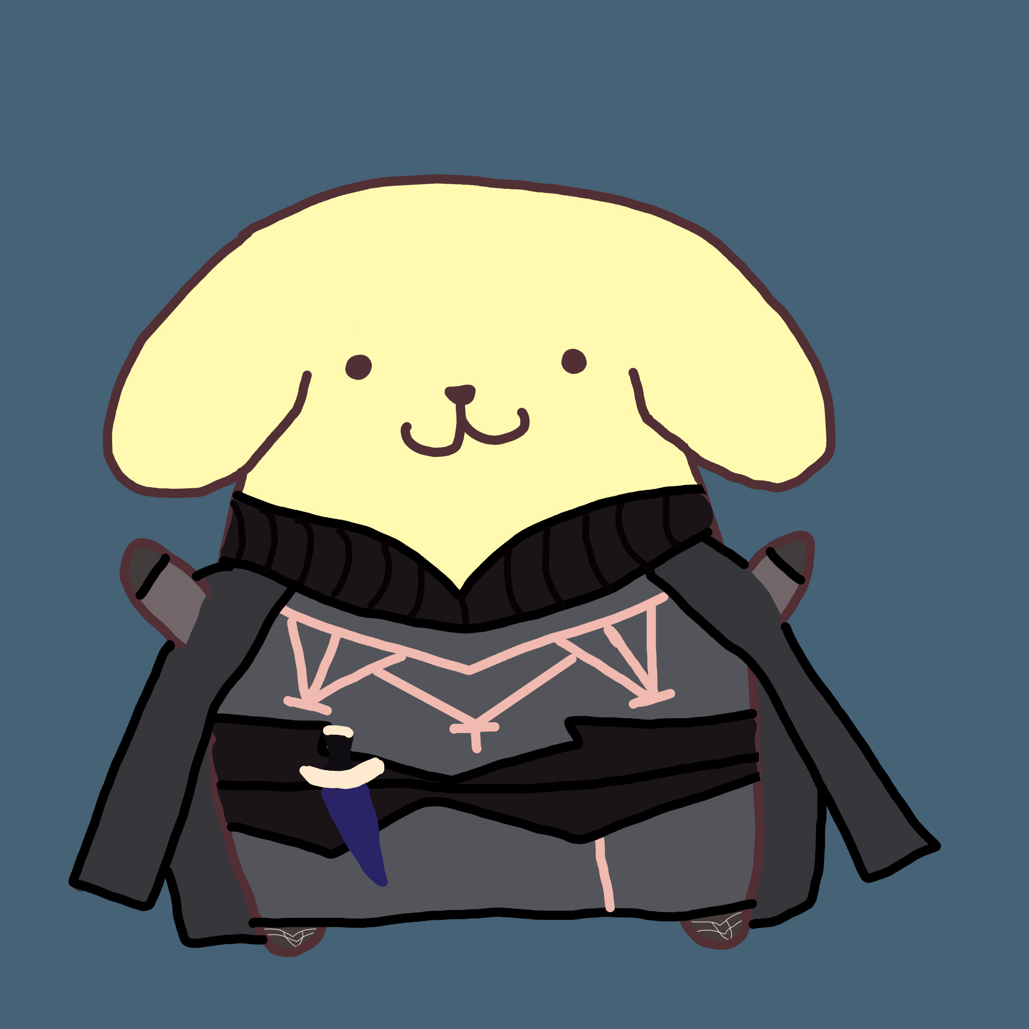 a digital drawing of pompompurin dressed as m!byleth 