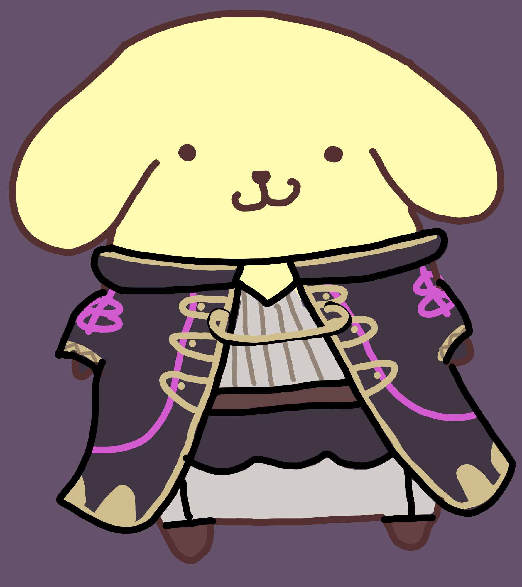 a digital drawing of pompompurin. he is dressed as morgan from fire emblem awakening 