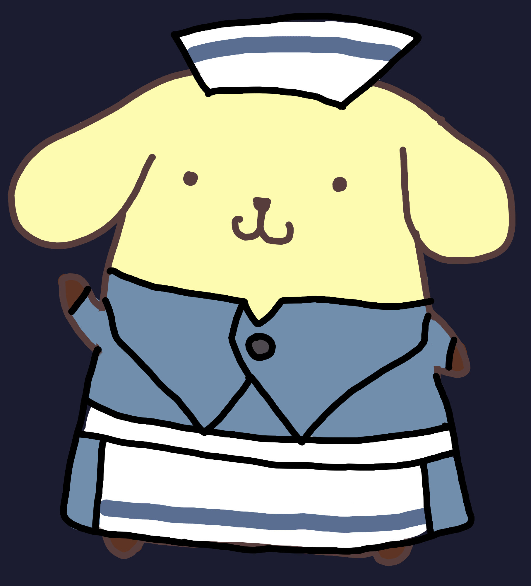 a digital drawing of pompompurin. he is dressed as castti from octopath traveler 2