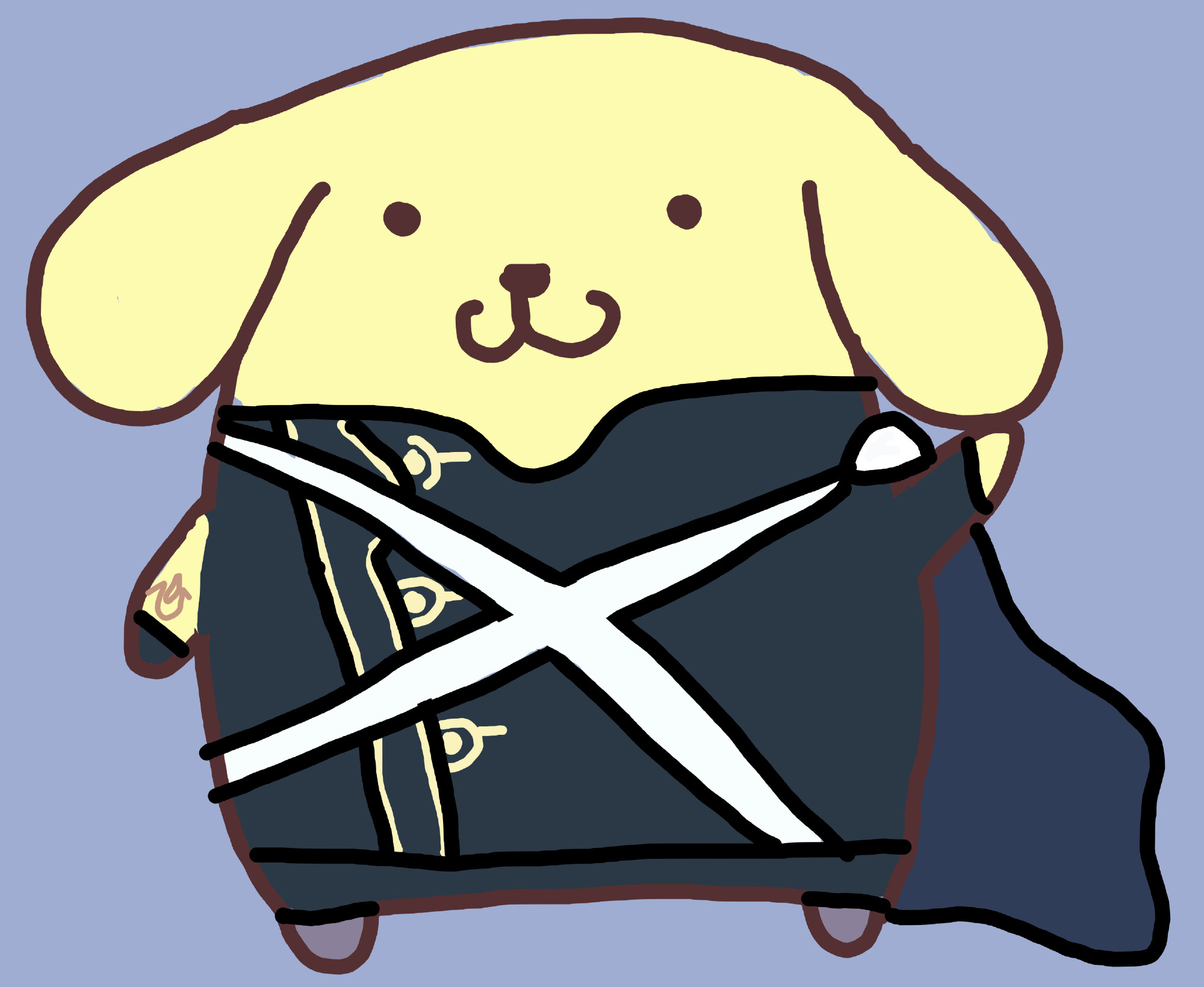 a digital drawing of pompompurin. he is dressed as chrom from fire emblem awakening