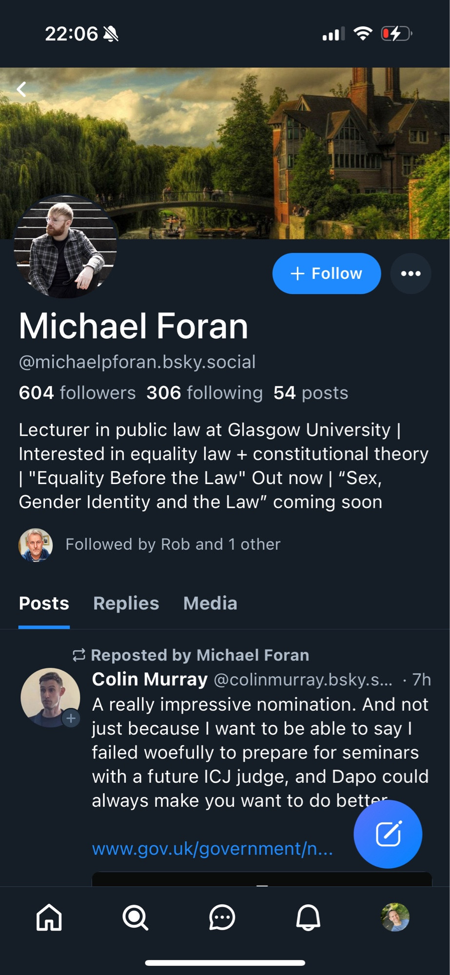 Michael Foran
@michaelpforan.bsky.social
604 followers 306 following 54 posts
Lecturer in public law at Glasgow University I Interested in equality law + constitutional theory
I "Equality Before the Law" Out now | "Sex, Gender Identity and the Law" coming soon