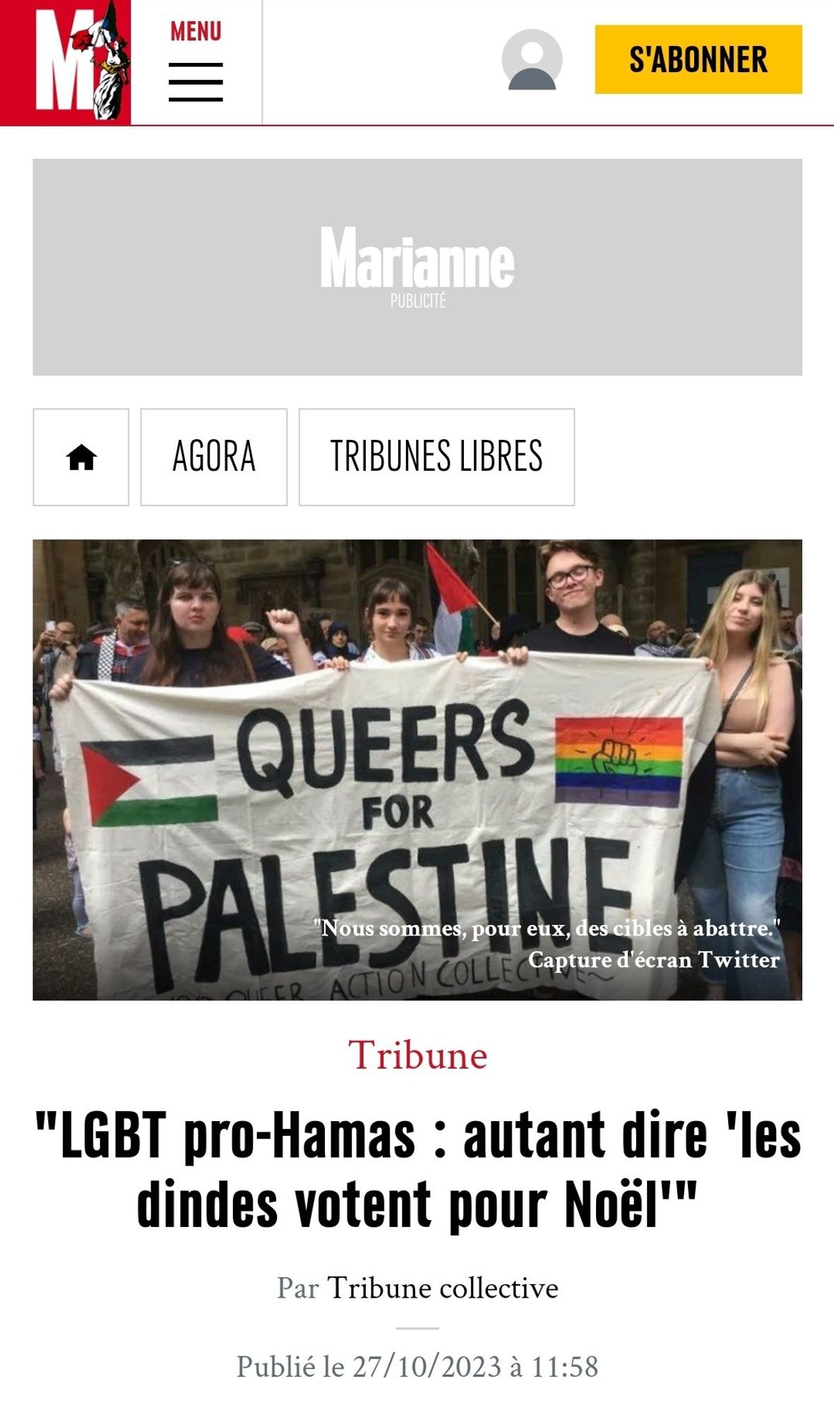 "LGBT pro-Hamas : autant dire 'les dindes votent pour Noël'"
Tribune
Par Tribune collective