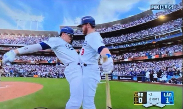 Two baseball players greeting by docking