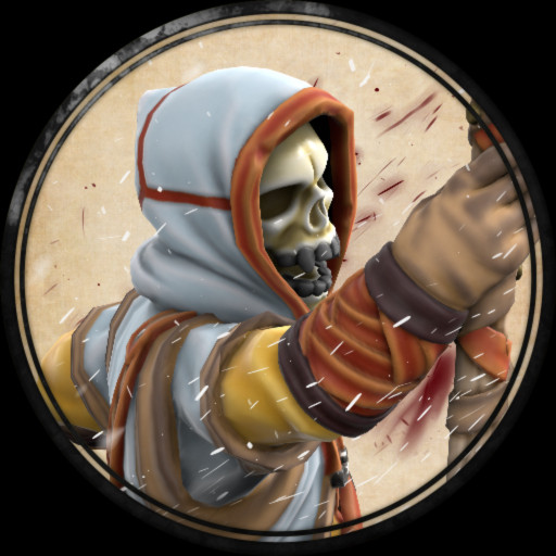 Circular portrait token with metallic black border - A skeletal figure in yellow and gold robes holding aloft a magical staff
