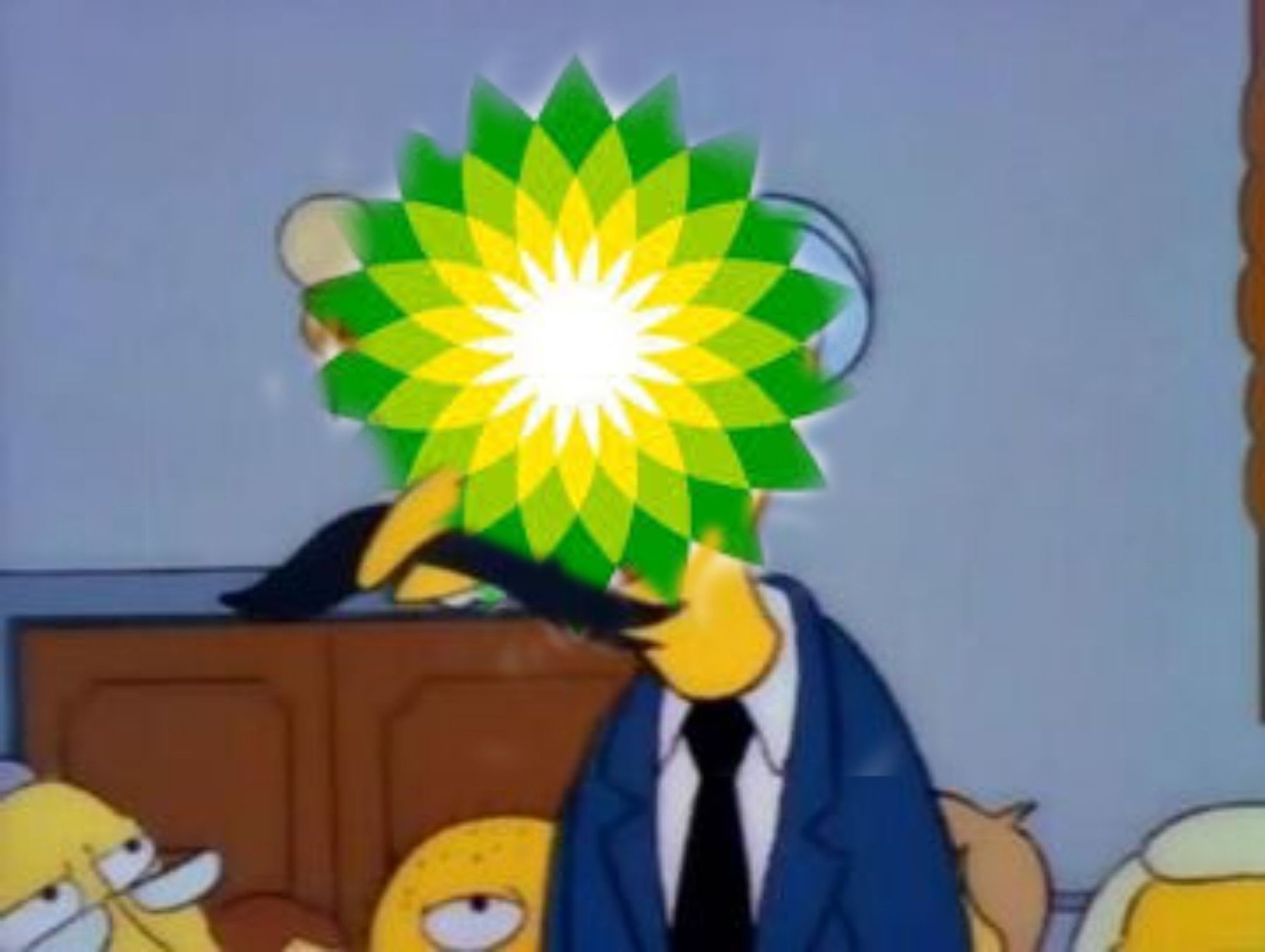 A BP logo on top of Mr Burns' face while he wears a oversized mustache to pretend to be someone else.

Some crude artifacts are left behind I'm sorry.