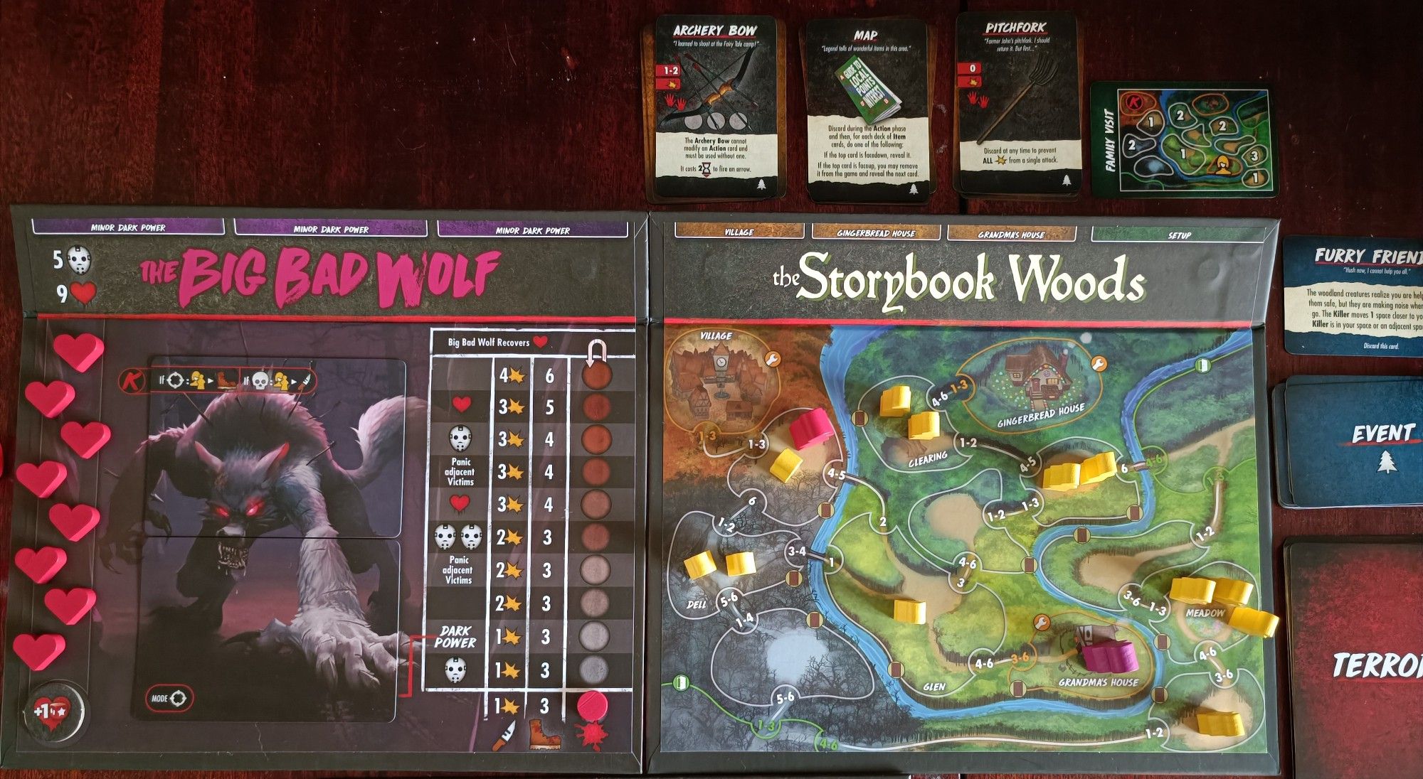 Final Girl killer (Big Bad Wolf) and map (Storybook Woods)