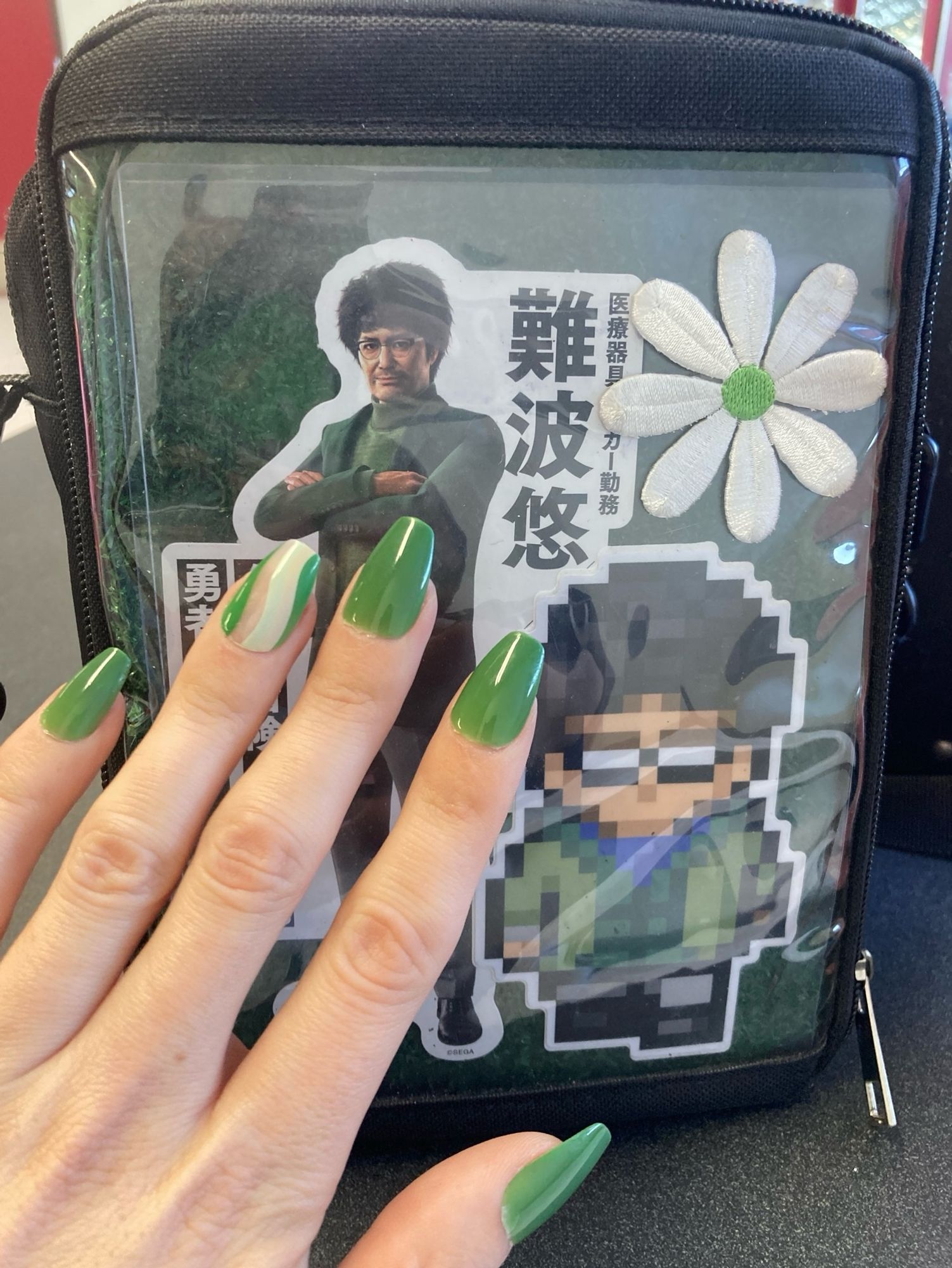 my nanba bag and my green acrylic nails