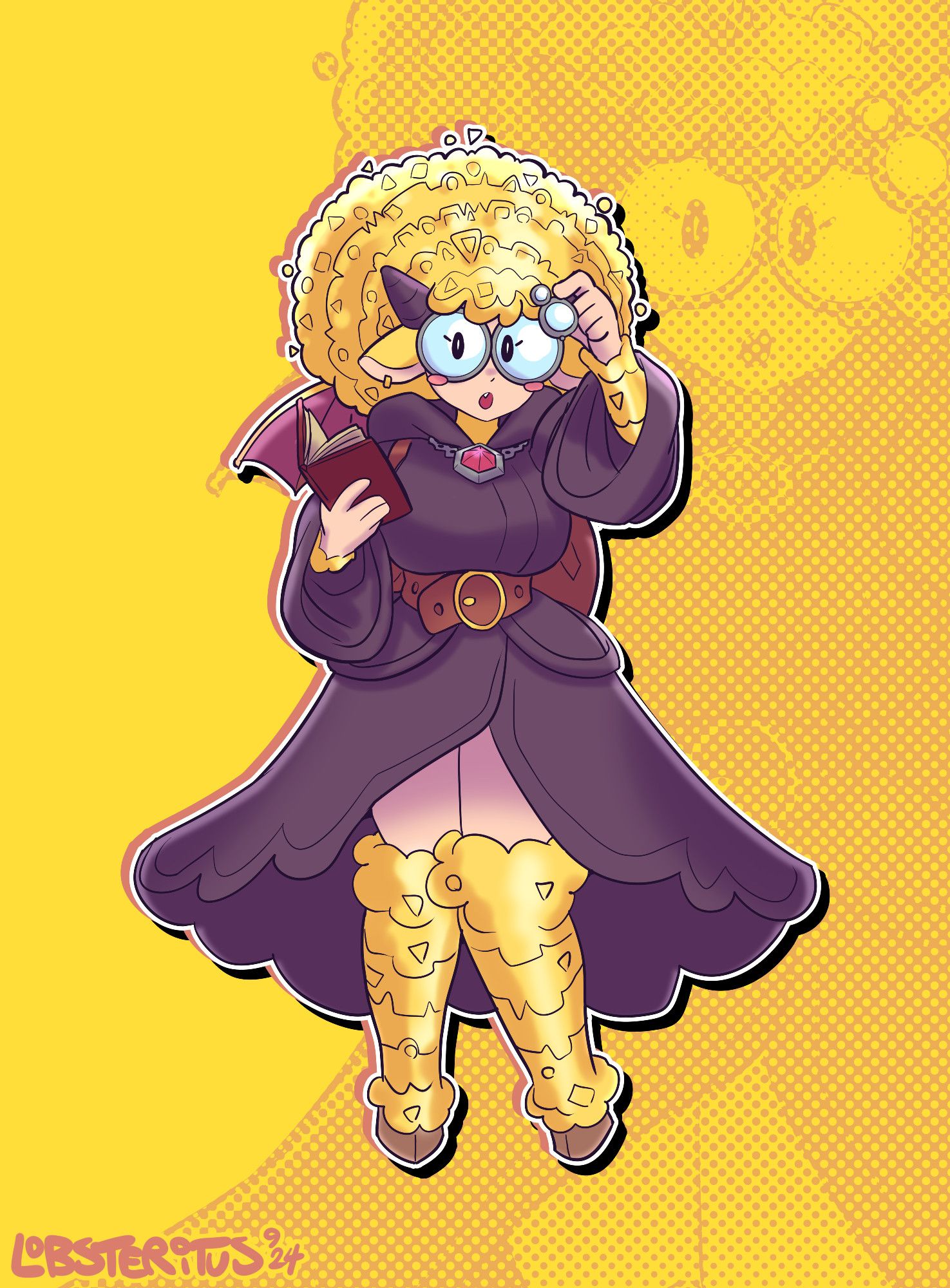 Golden sheep girl wearing glasses and a wizard's robe