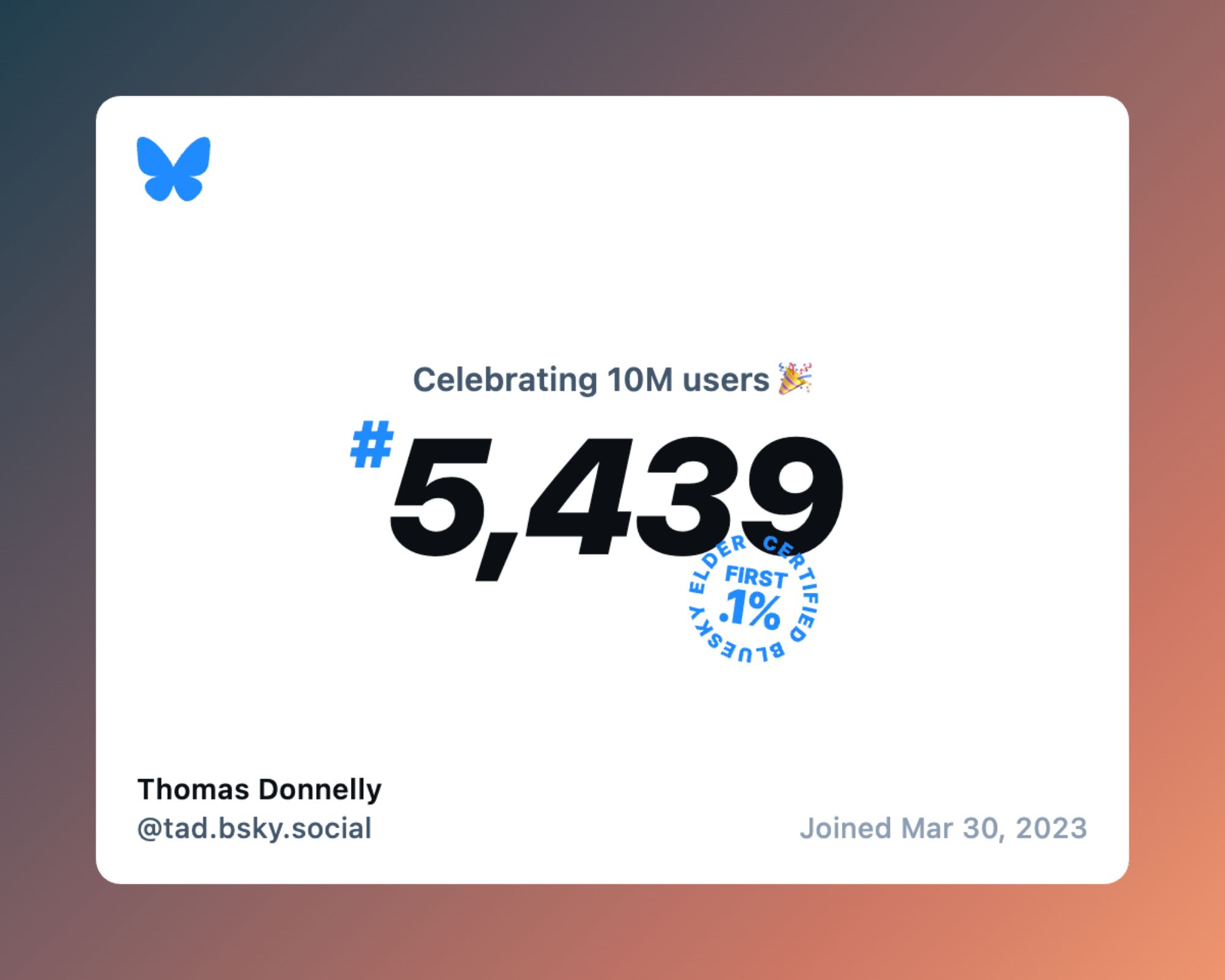 Celebrating 10M Users, # 5439, Joined Mar 30 2023