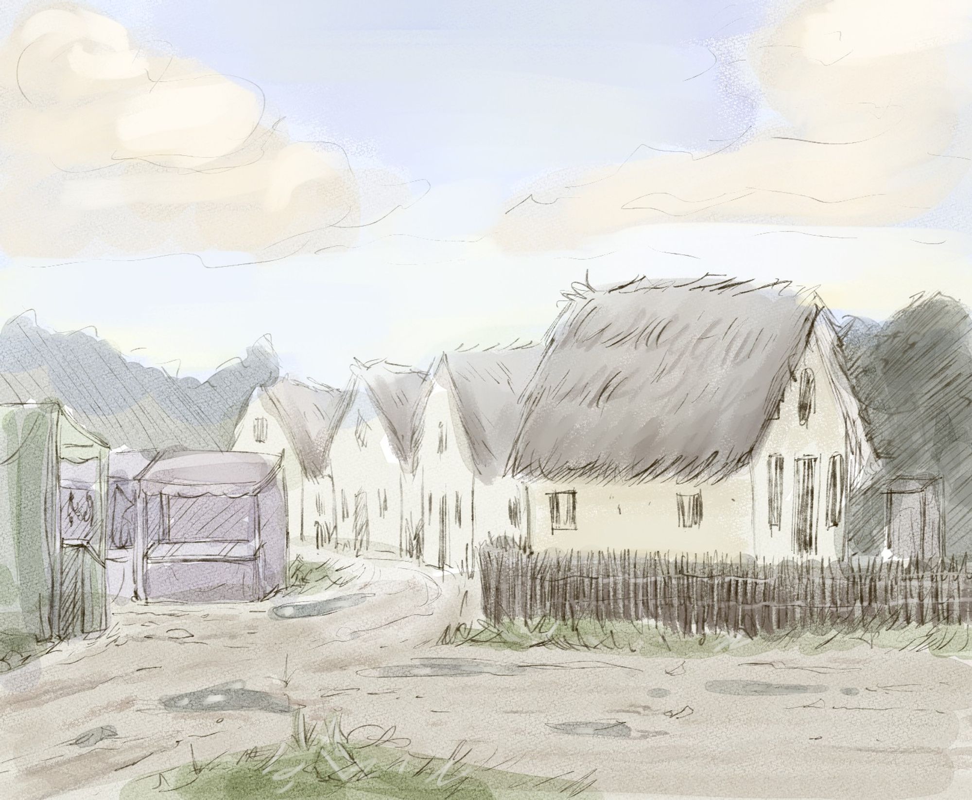 Sketch of a medieval village