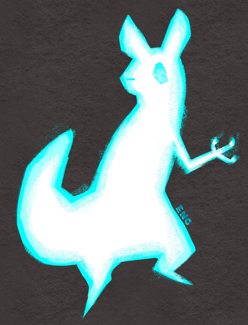 A slugcat standing upright with their hand outstretched. They look like they're made out of pure electricity with a cyan exterior that fades inwards into a glowing white.