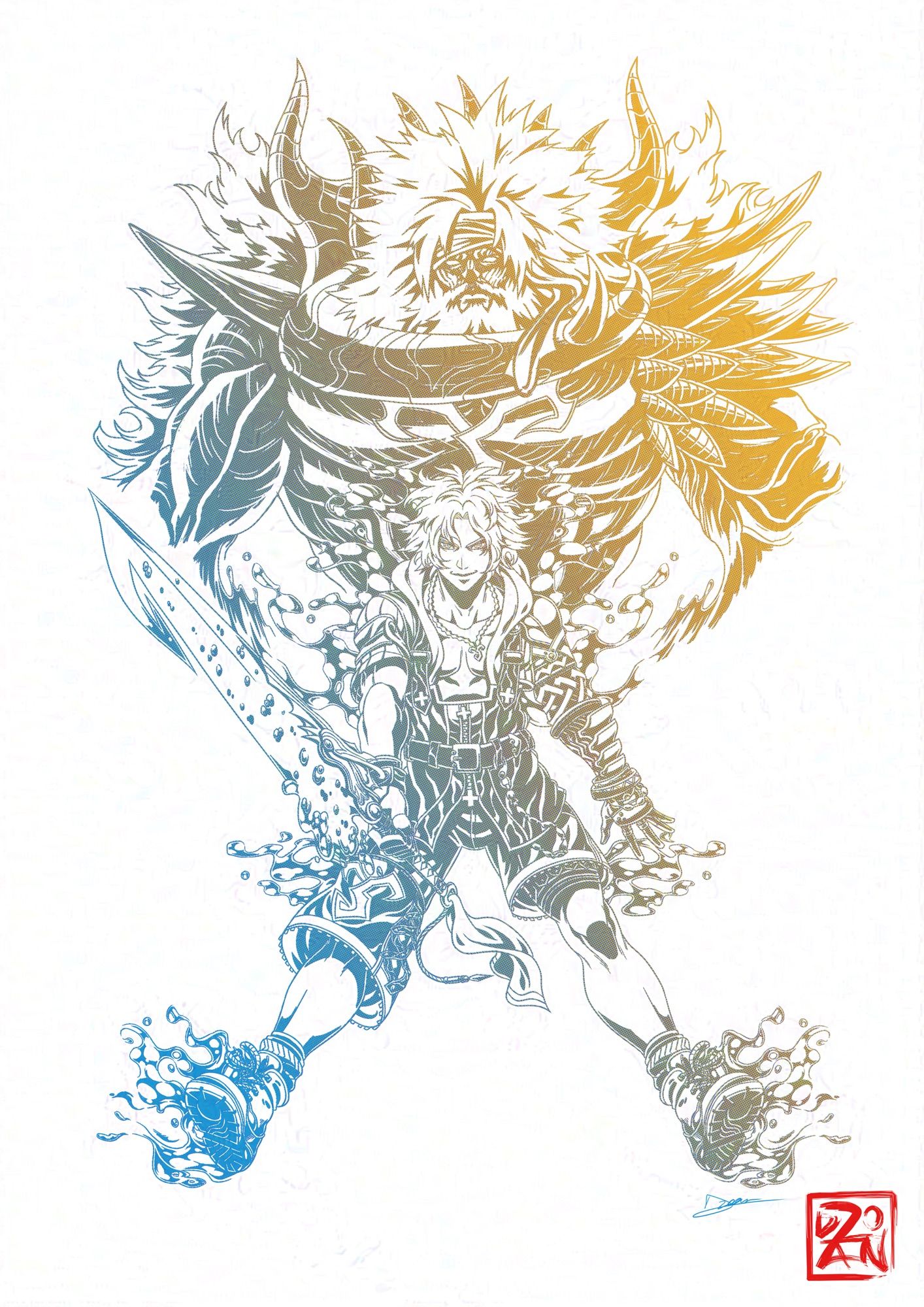 Final Fantasy X t-shirt design with Tidus and Sin-Jecht for RPG Limit Break 2019