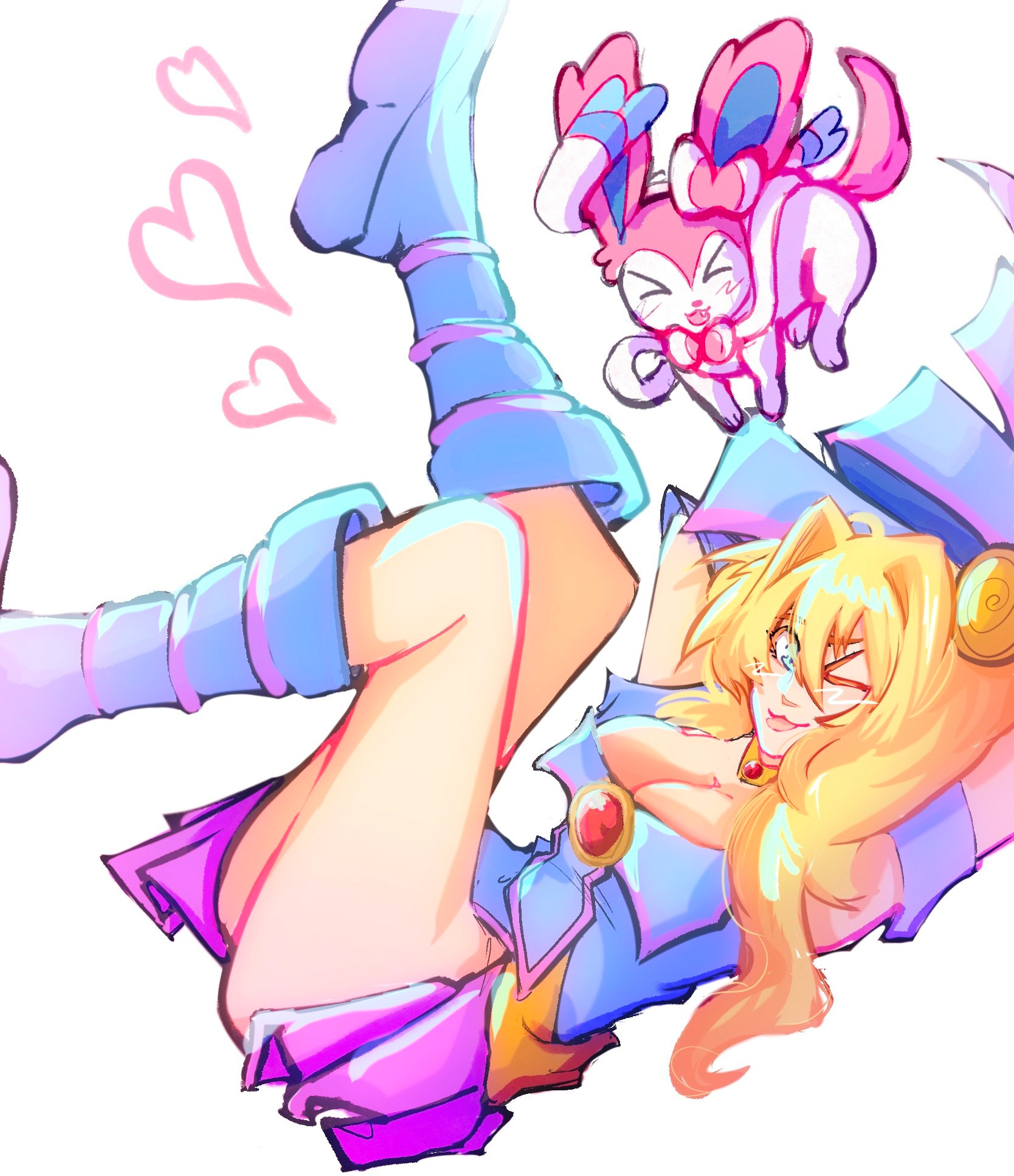 Fanart of dark magician girl from yugioh, and the pokemon sylveon