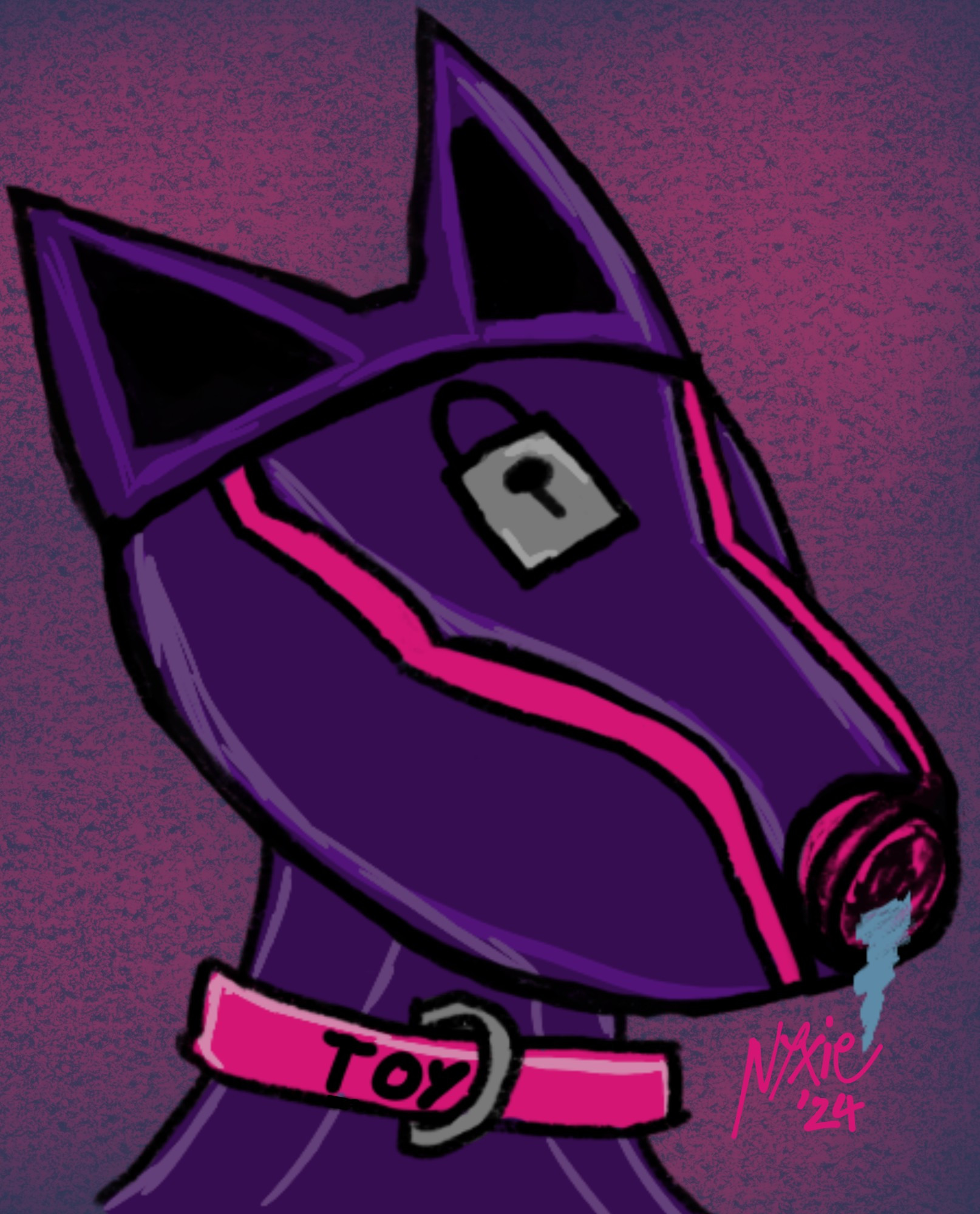 Drawing of a Purple and pink furrjoi iso drone hood. 