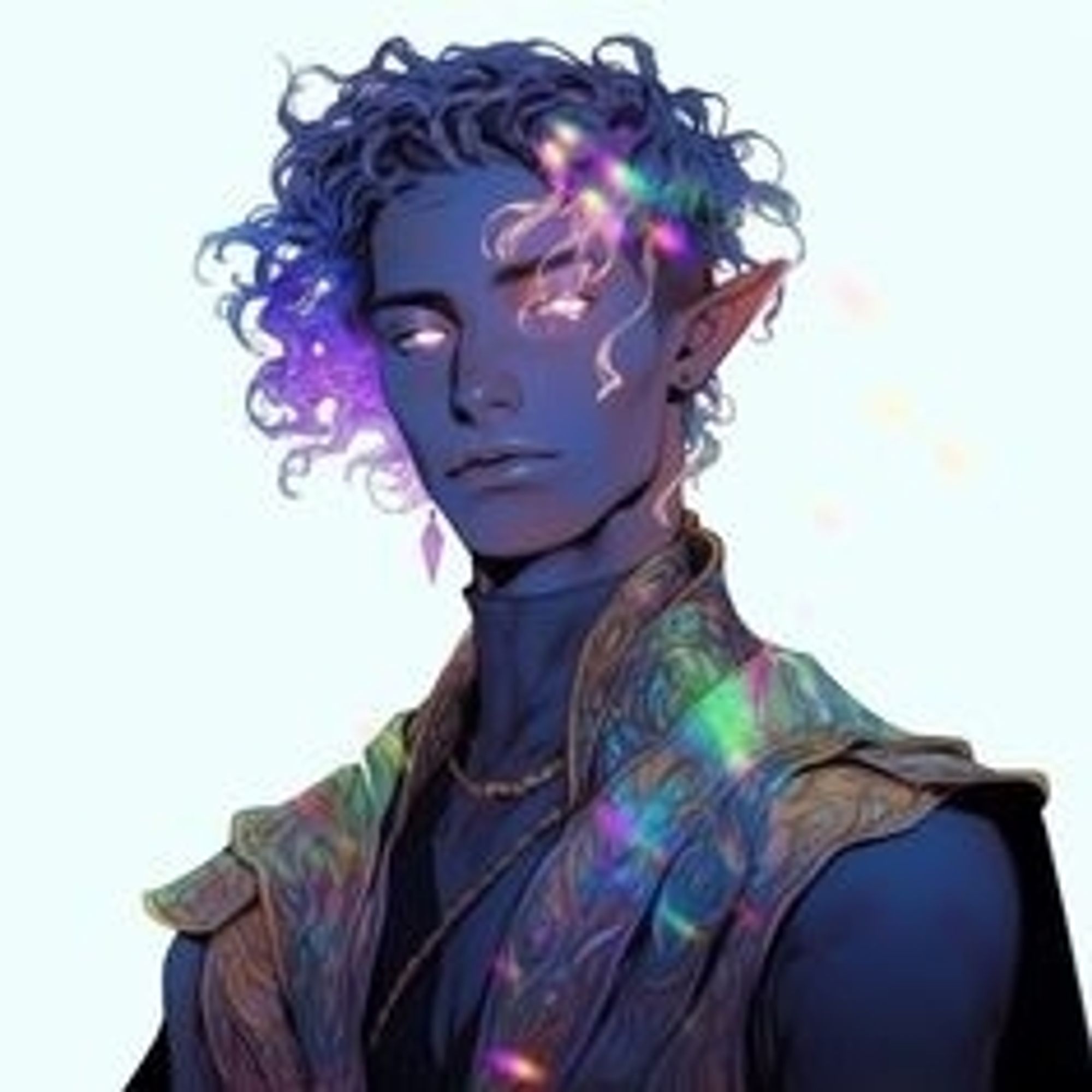 Pinterest result of ganzi.  Purple haired person with glowing features.