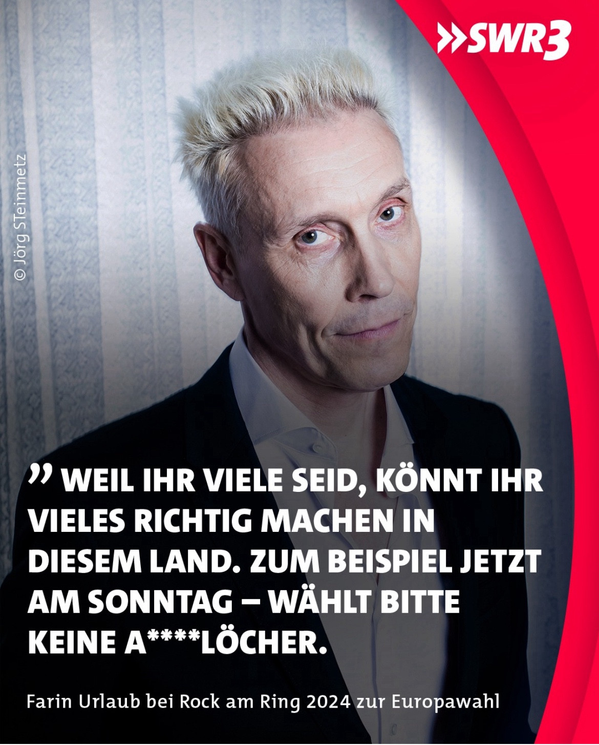 Foto von Farin Urlaub bei Rock am Ring 2024 zur Europawahl auf SWR3: „Weil Ihr viele seid, könnt Ihr Vieles richtig machen in diesem Land. Zum Beispiel jetzt am Sonntag - wählt bitte keine A****löcher.