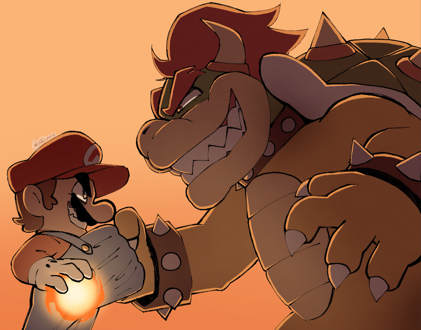 Mario and Bowser just near inches away from throwing down