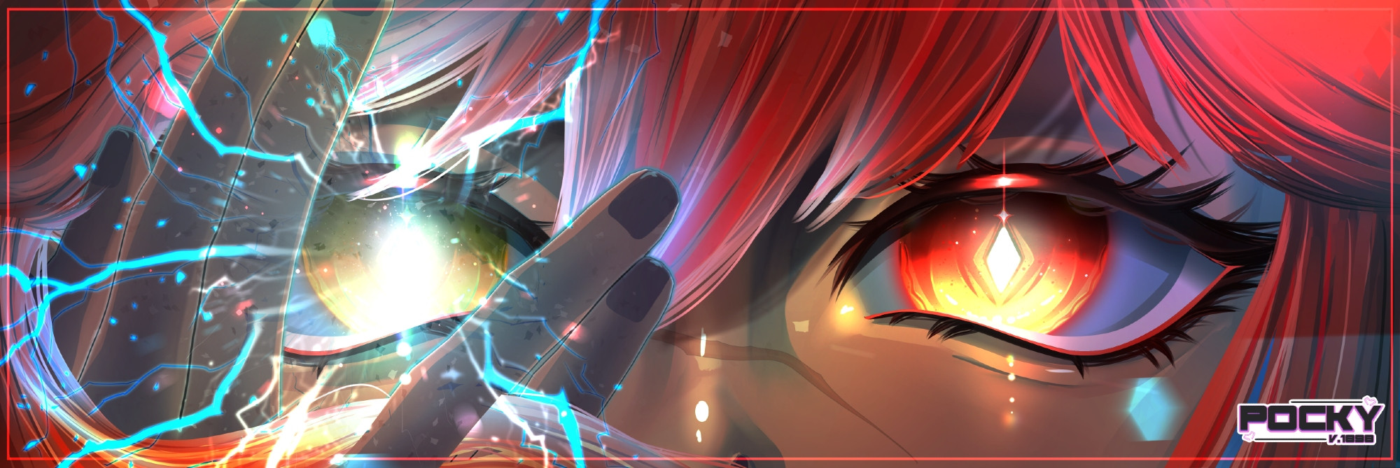 An eyebanner of Rai made by Pocky1898.
Rai has one hand in front of their right eye, which shoots lightning
