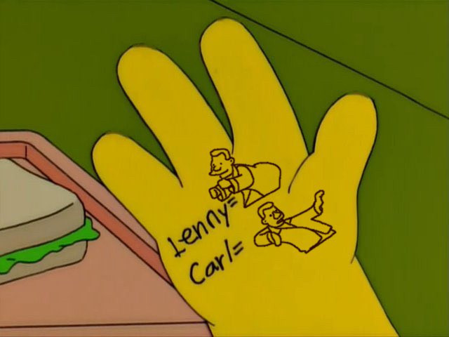 A drawing of a hand with Lenny and Carl scrawled on them with different driving poses