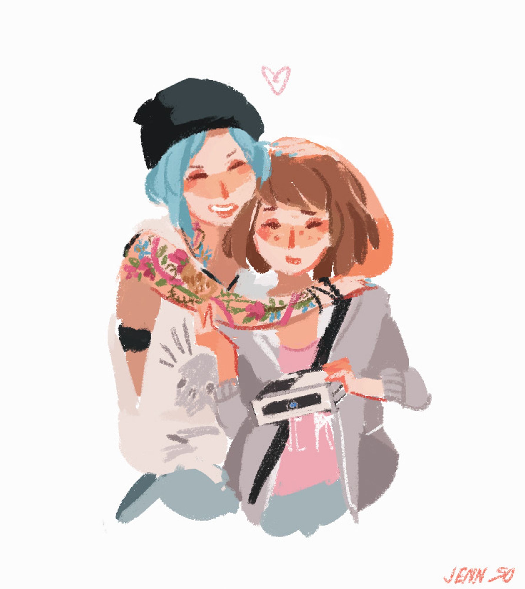 Fanart of chloe and max from life is strange in a playful embrace