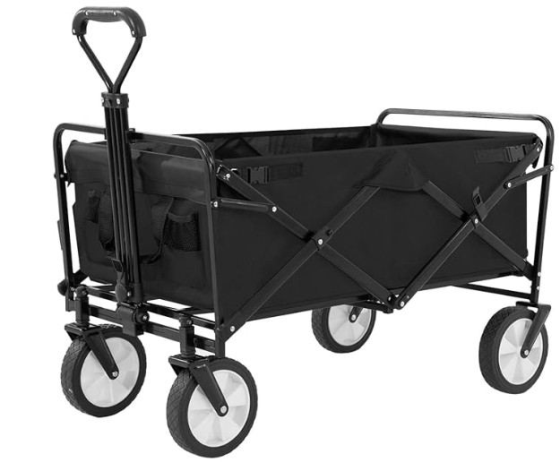 A canvas wagon that folds up when not in use