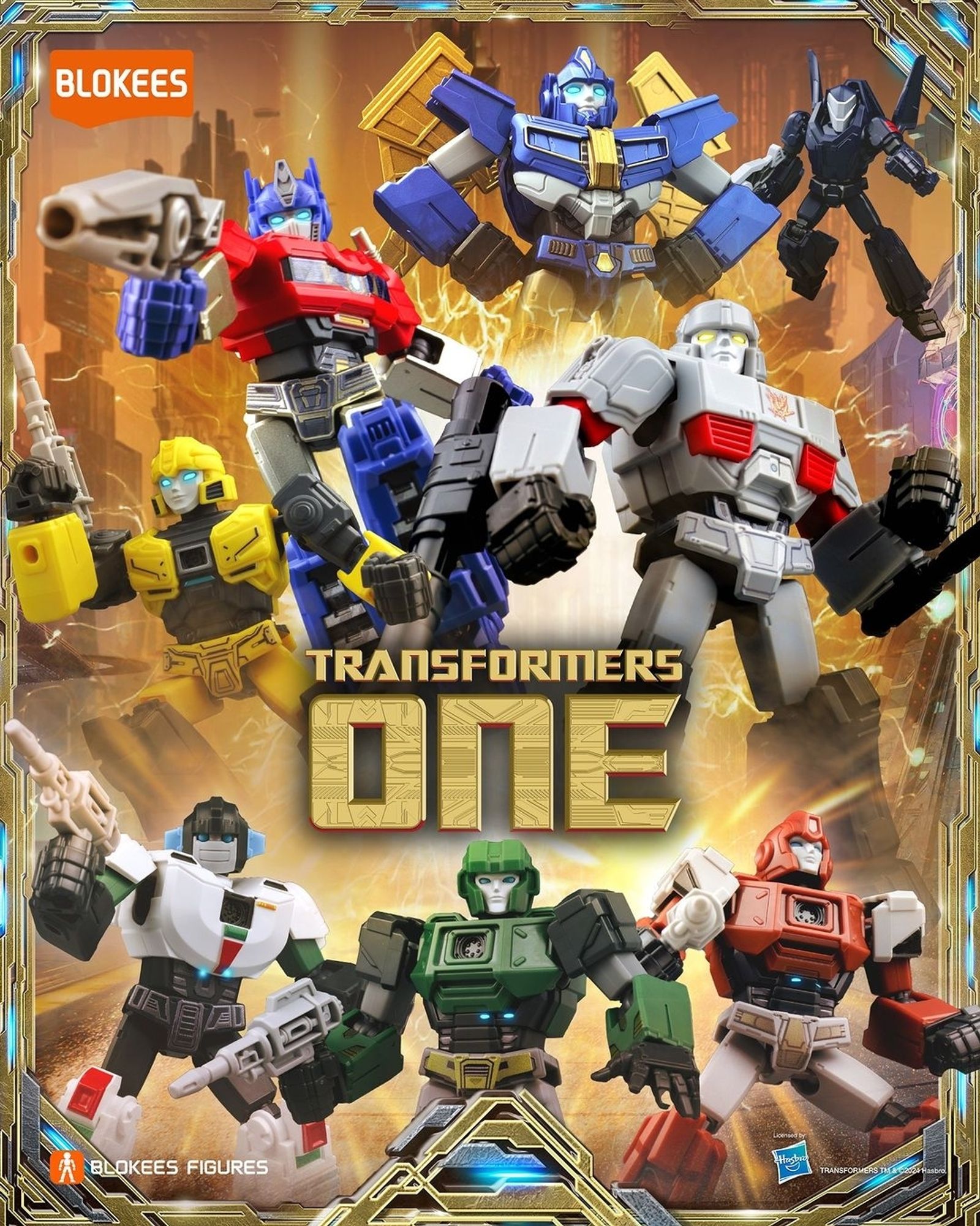 An advertisement poster for Transformers One Blokees, featuring several Blokees figures based on characters from the movie.