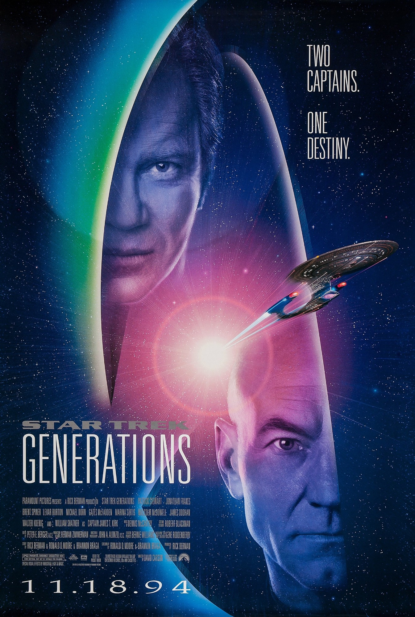 The theater movie poster for Star Trek: Generations.