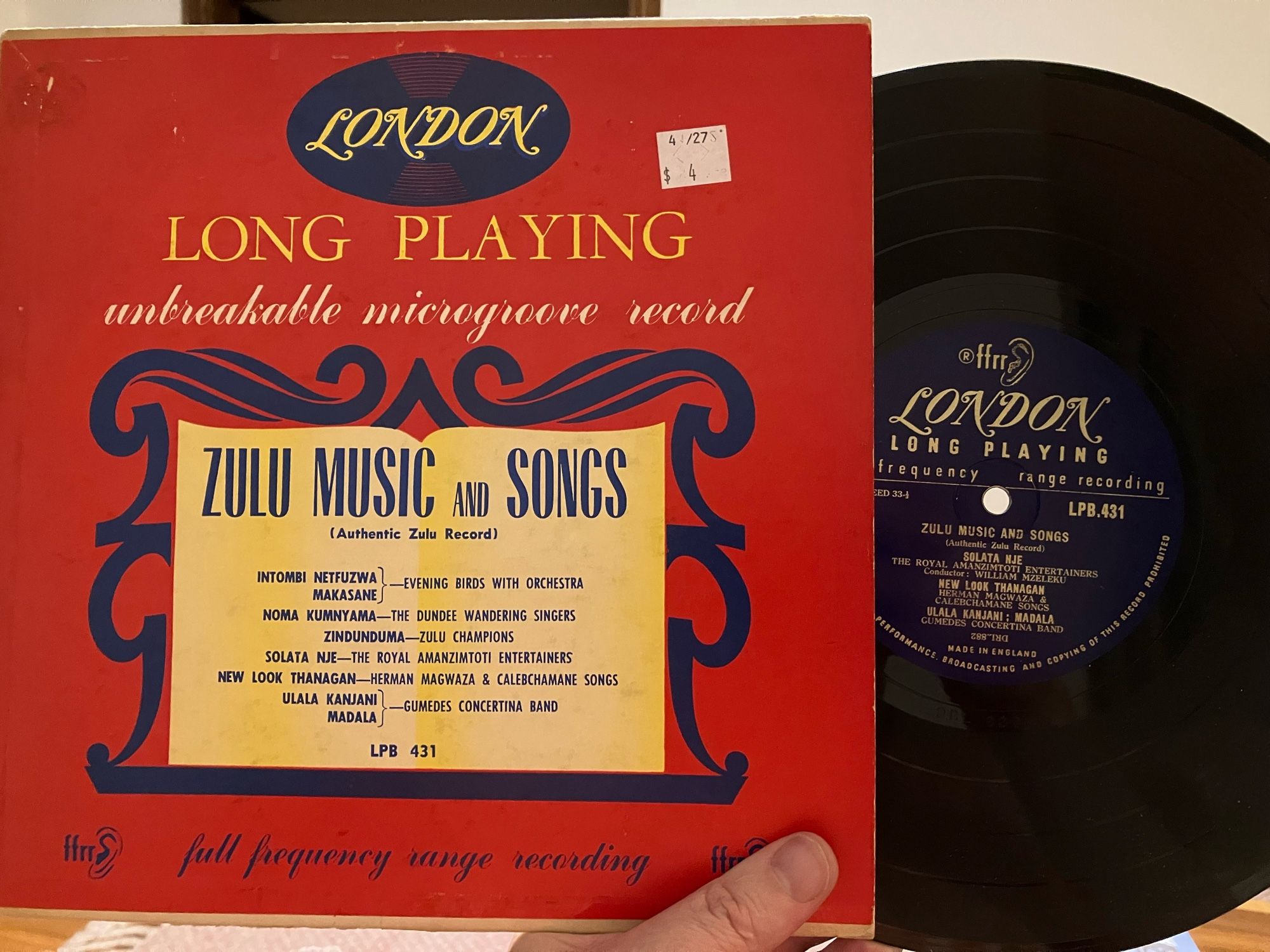 10inch record of “Zulu Music and Songs”