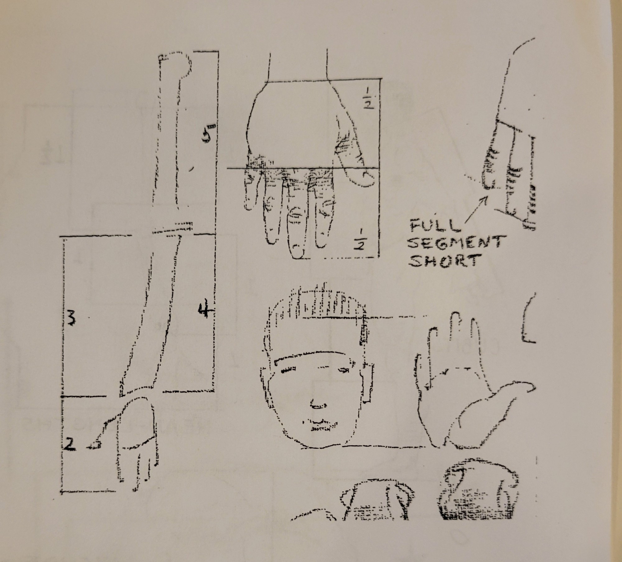 More scans showing arm, hand, and face ratios. Upper arm to forearm is 5:4, forearm to hand is 3:2. The back of the hand is as long as the length of the middle finger. A hand is the same length as the length from one's forehead to their chin. The pinkie is a full segment shorter than the ring finger.