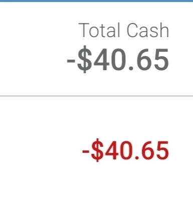 Screenshot of my checking and savings showing i am currently $40.65 overdrawn