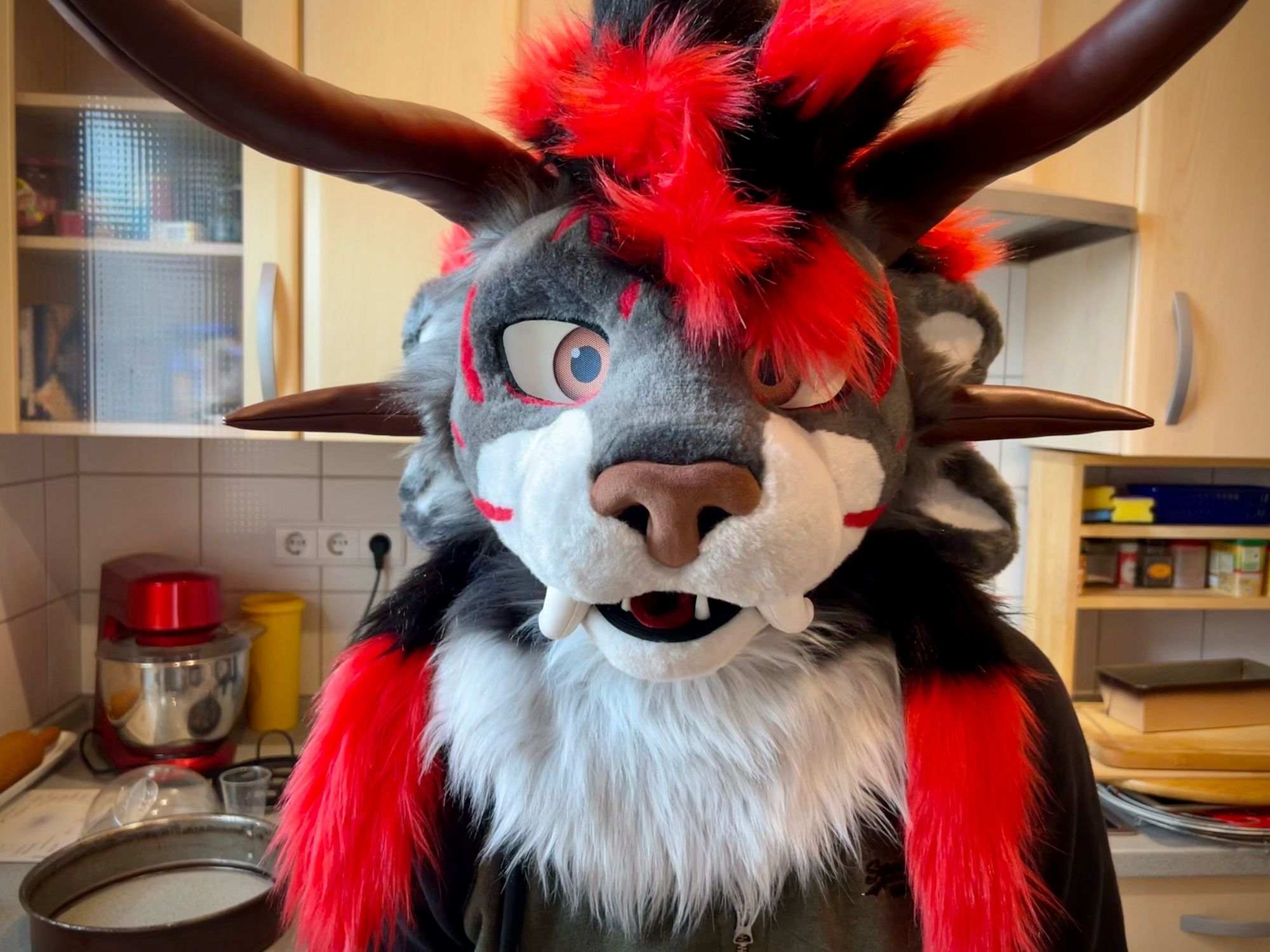 Me wearing my Charr fursuit by CharredFursuits, looking at the viewer