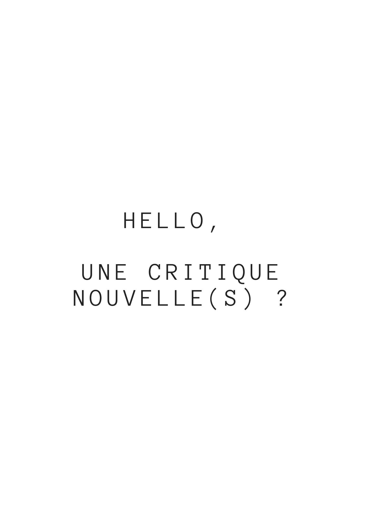 Hello, une critique nouvelle(s) ?