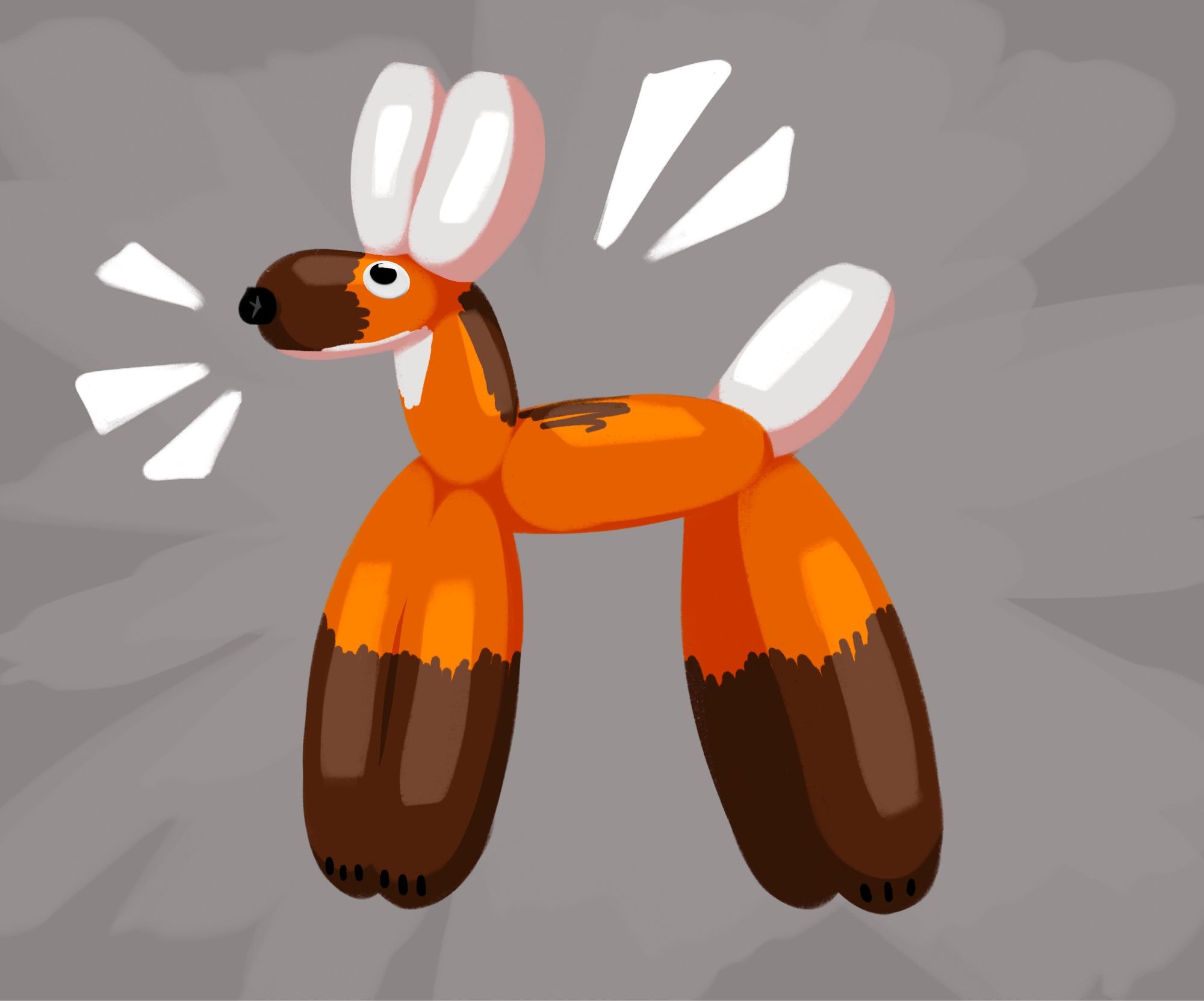 Shitpost ; an orange balloon dog with a googly eye & traces of brown and white colouring/scribbling to make it look more like a maned wolf