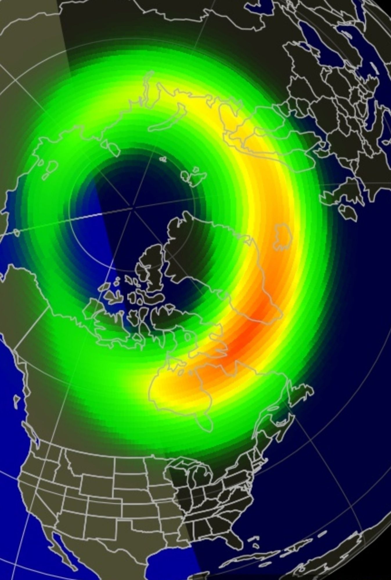 Active aurora borealis map from NOAA