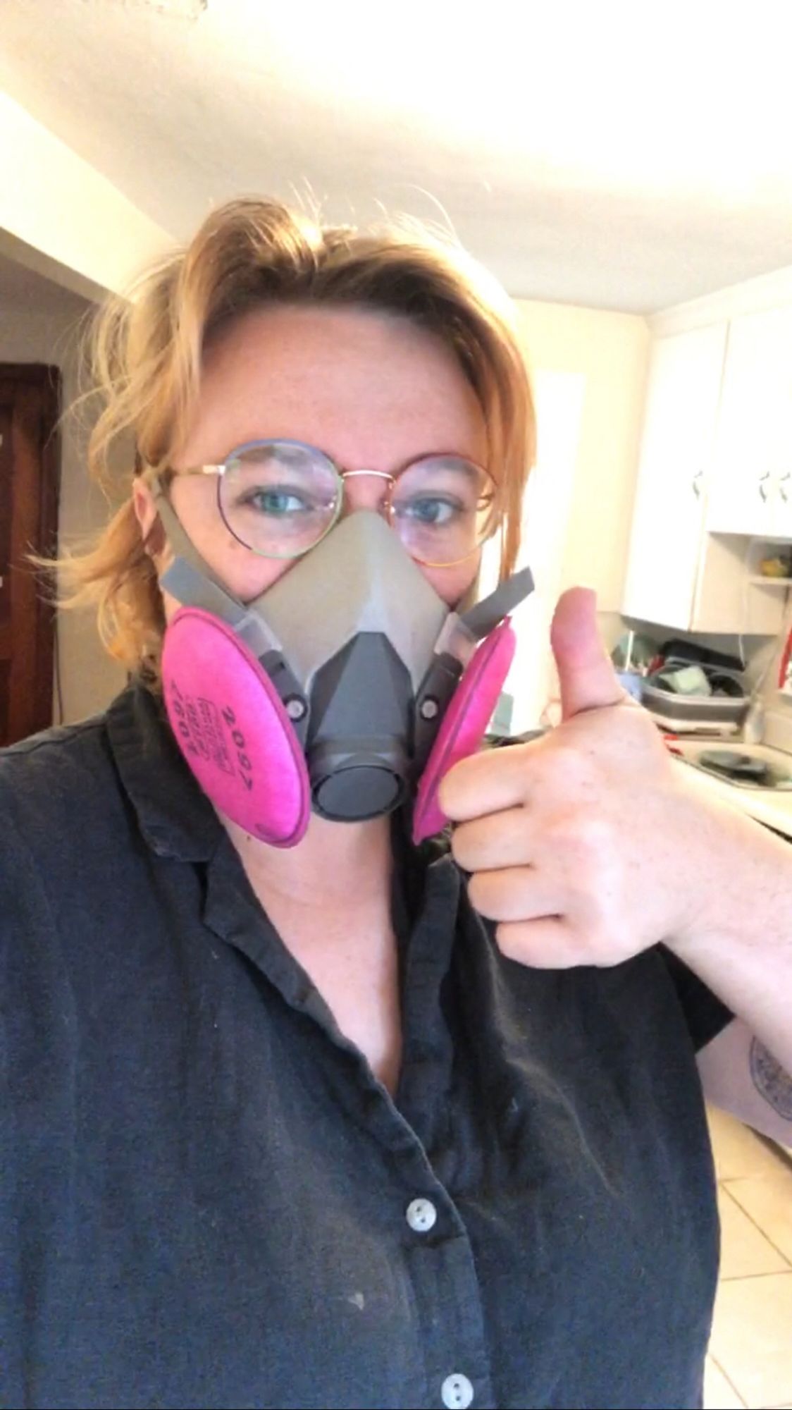 A picture of me wearing a respirator.