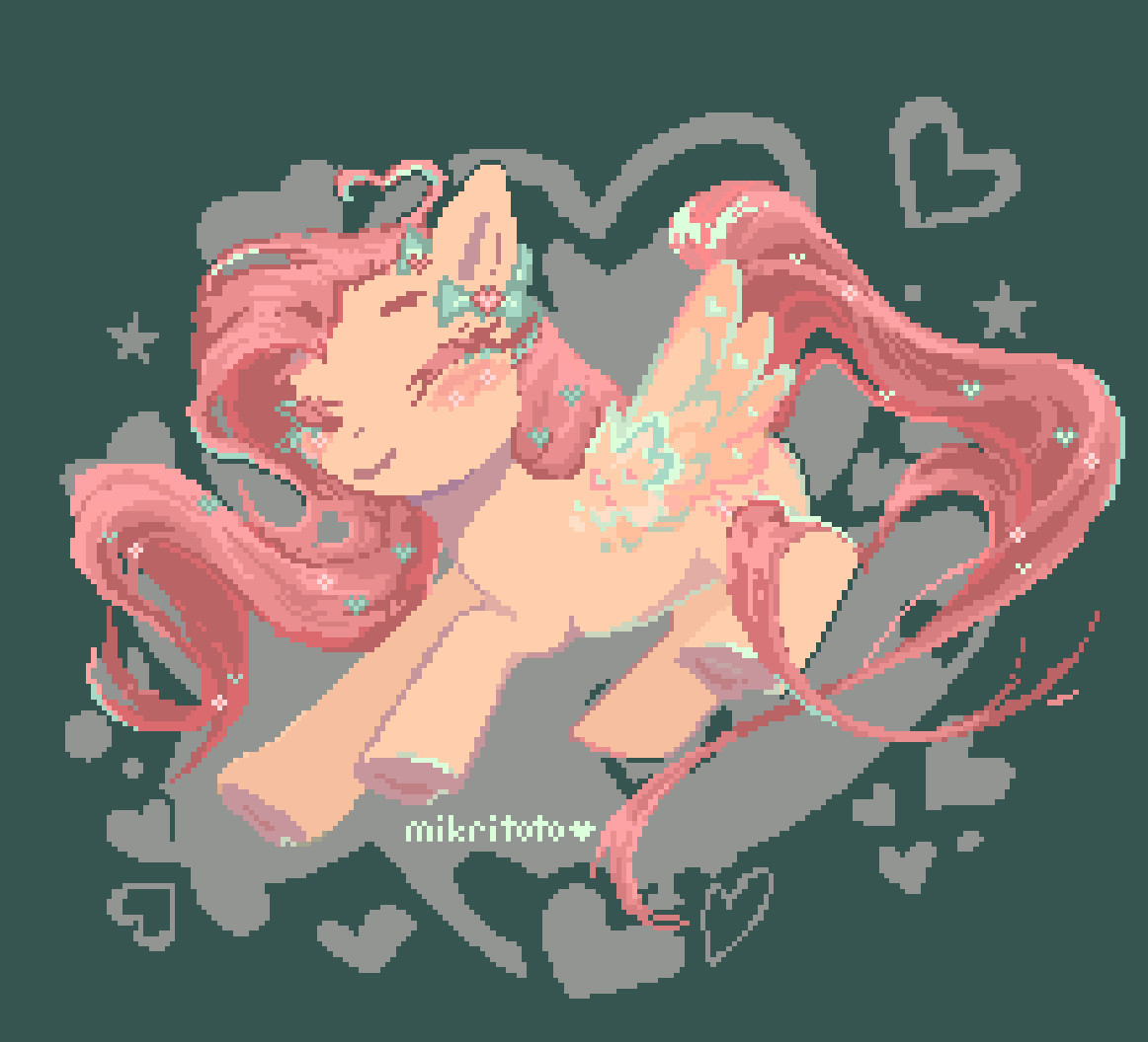 pixel art of flattershy with lots of hearts