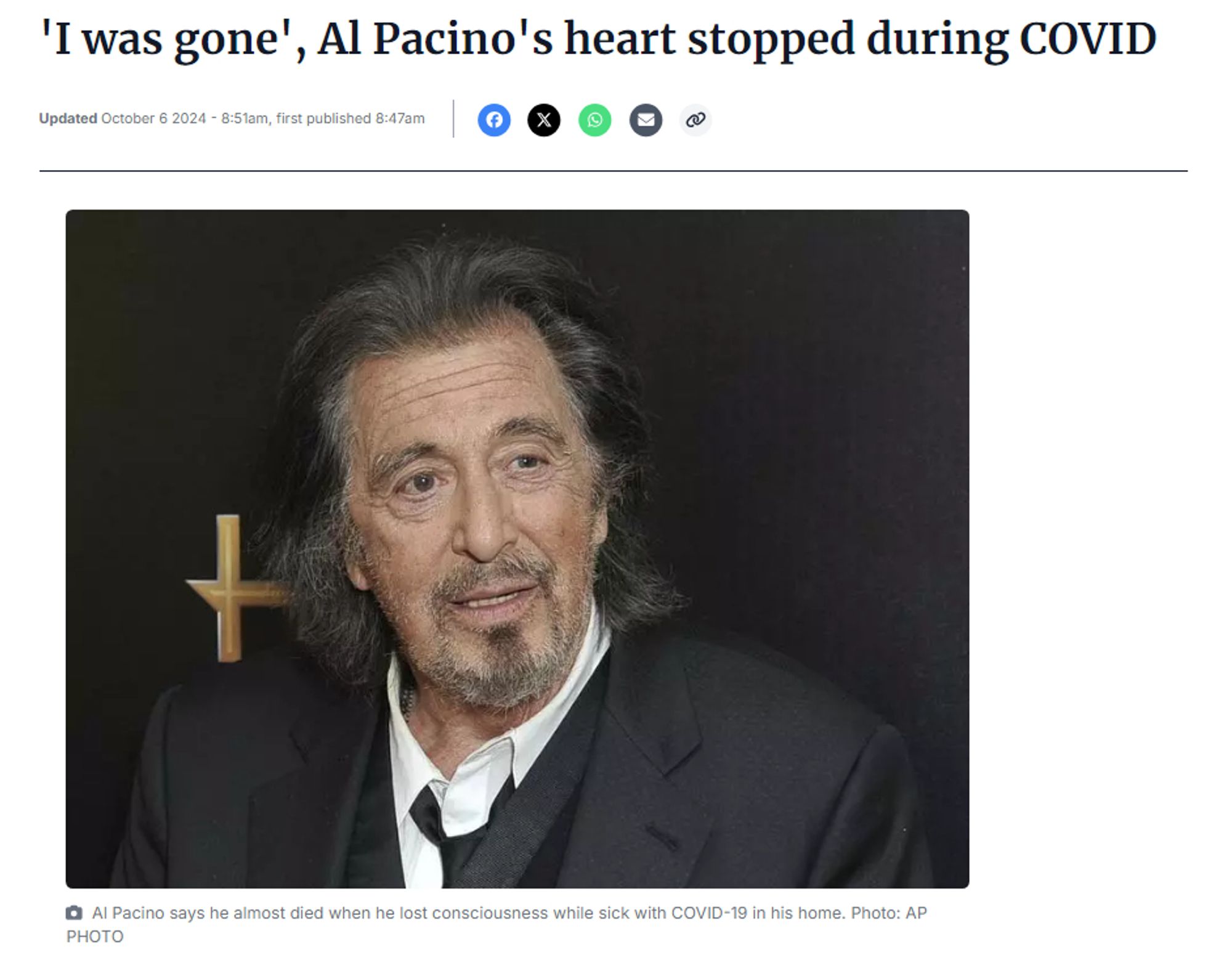 'I was gone', Al Pacino's heart stopped during COVID
Updated October 6 2024 - 8:51am, first published 8:47am