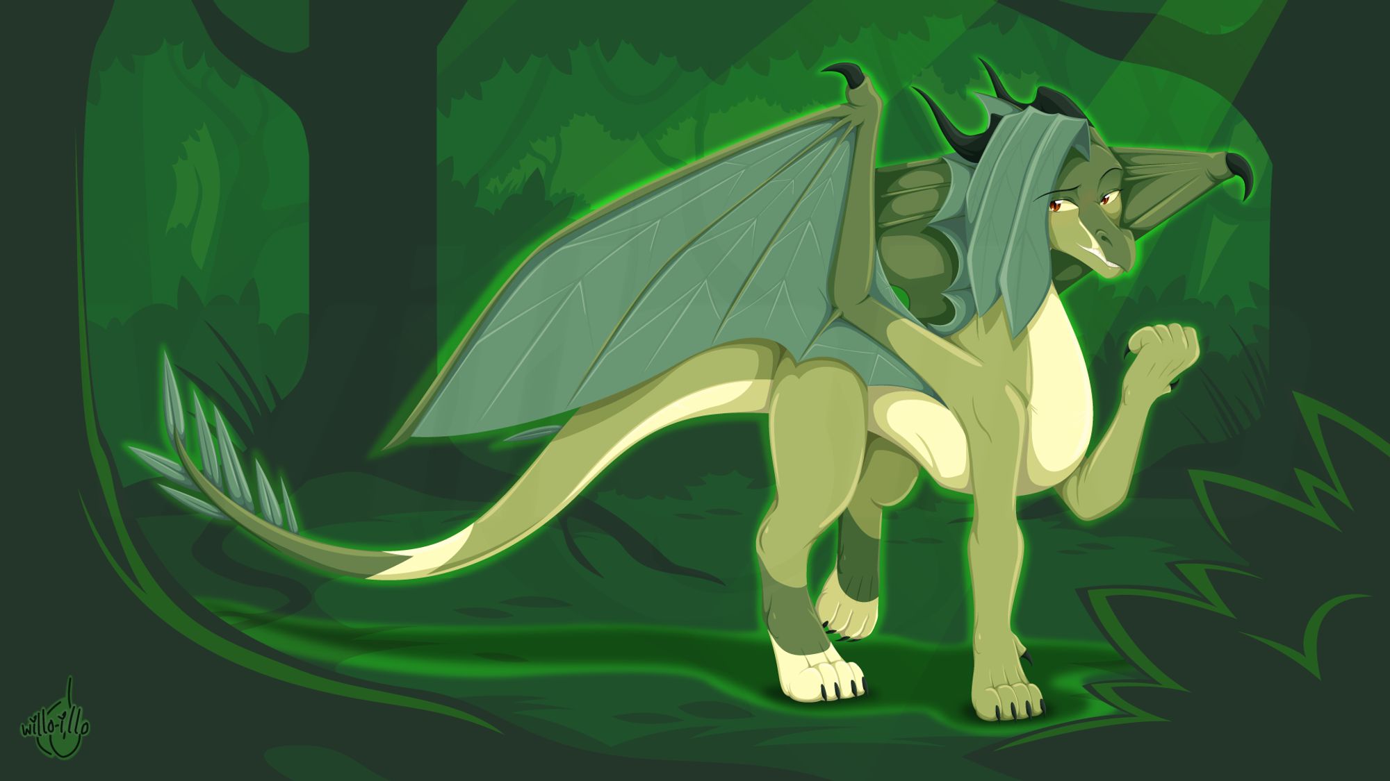 Azure, a leafwing OC from the Wings of Fire series. She's primarily a very light green 