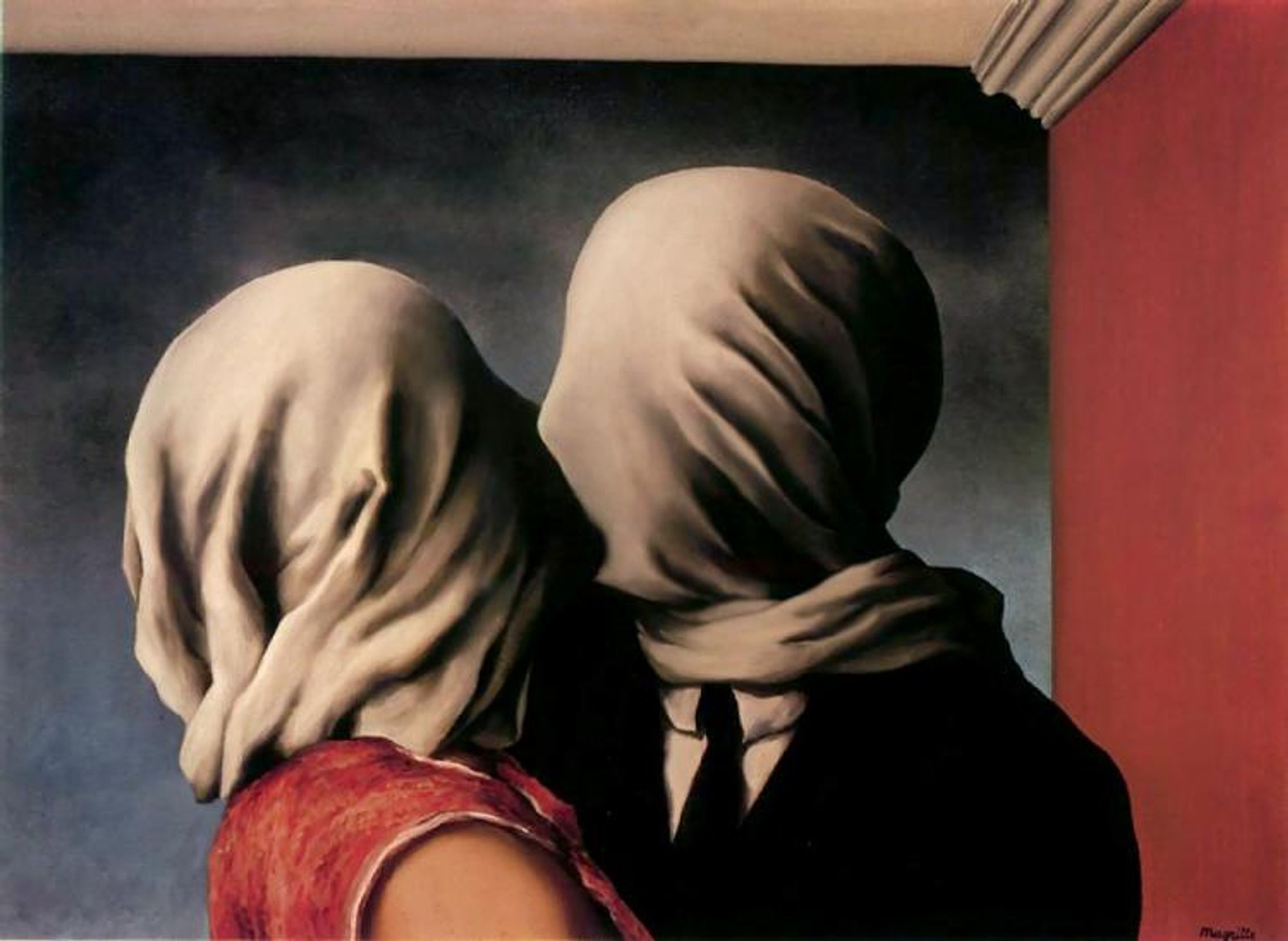 Artwork: 'The Lovers' by Rene Magritte