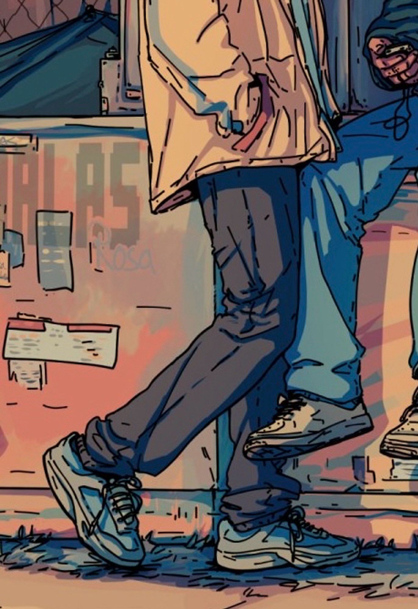 Zoomed in on one of my artworks showing Taos legs in loose jeans that hide his butt