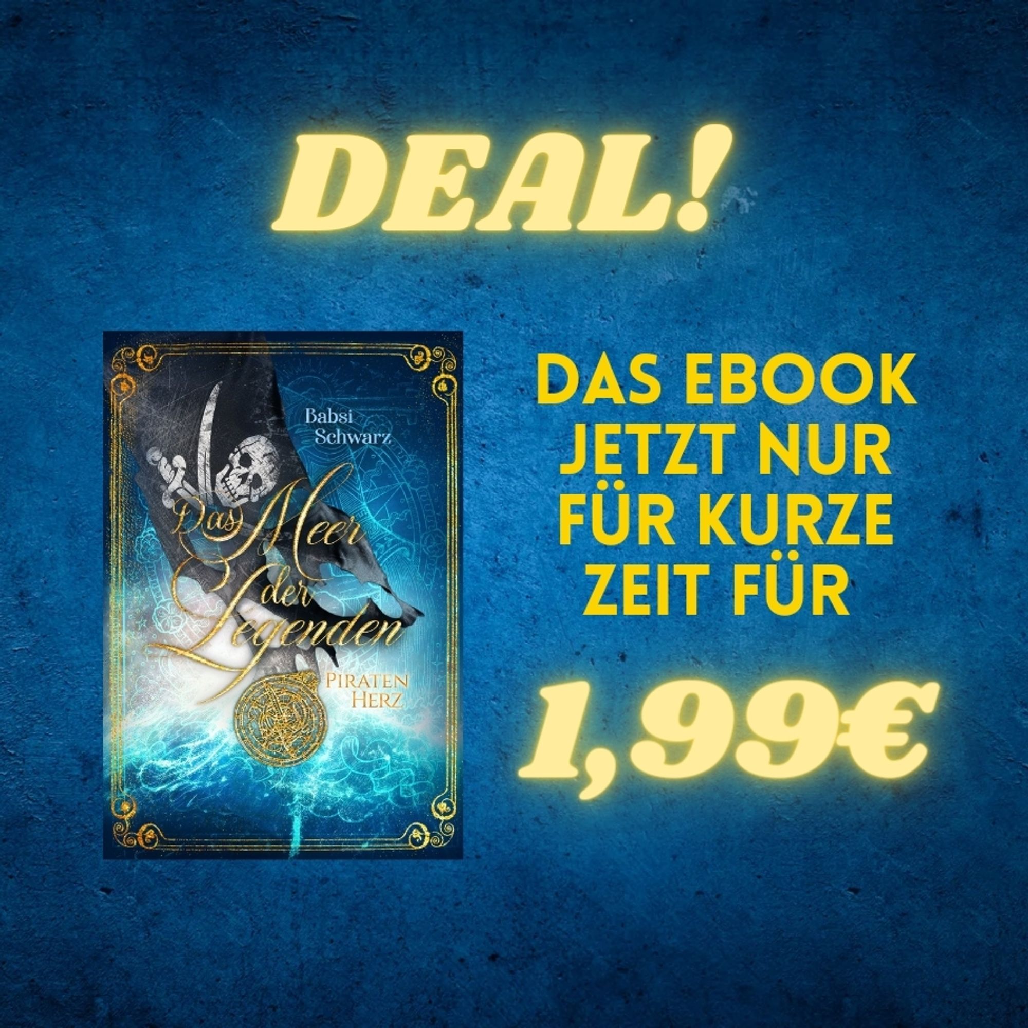 Werbegrafik mit Buchcover und leuchtender Schrift: Das eBook jetzt für nur kurze Zeit für 1,99€