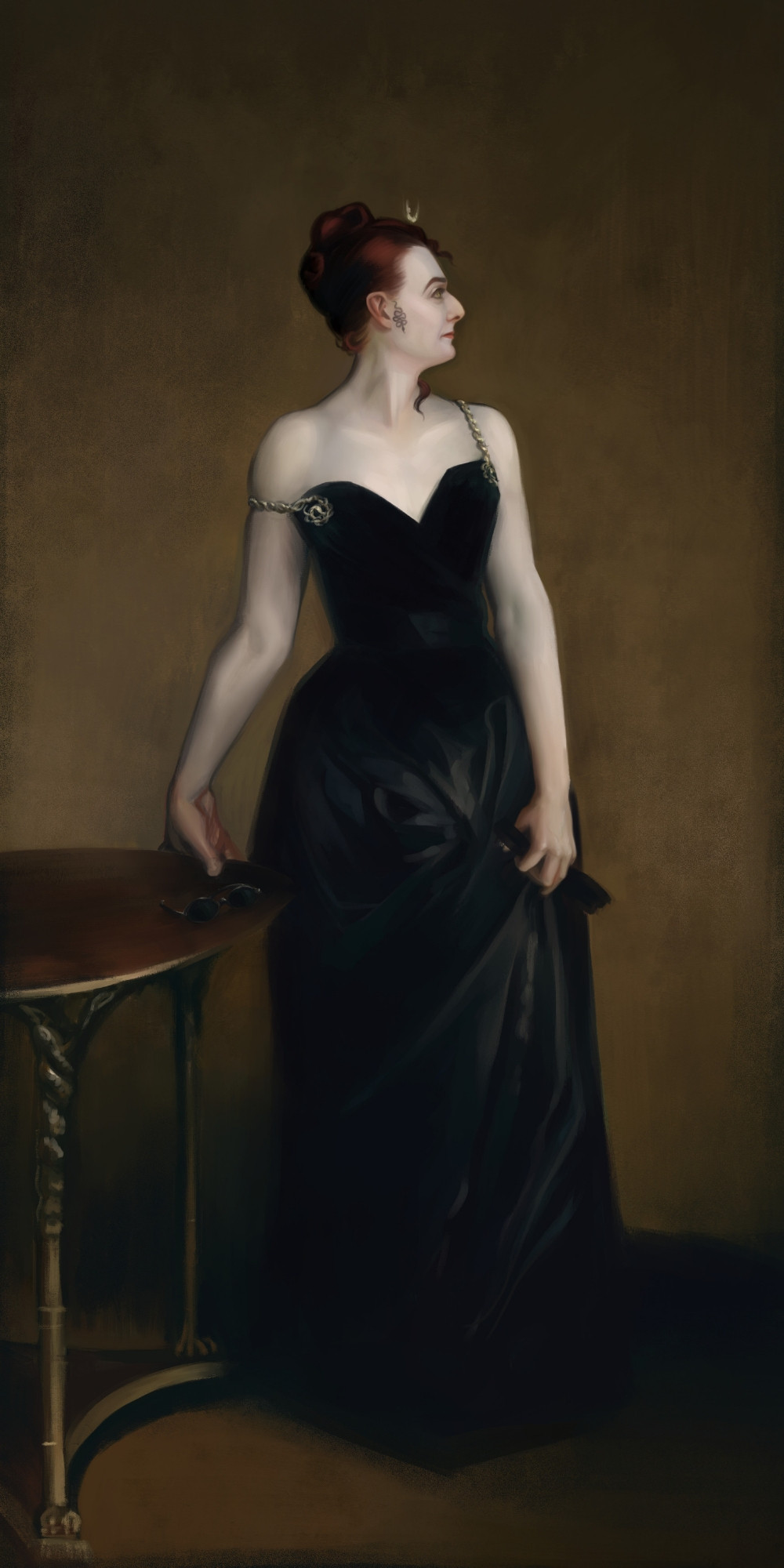 Portrait of madame x, but with crowley as the model