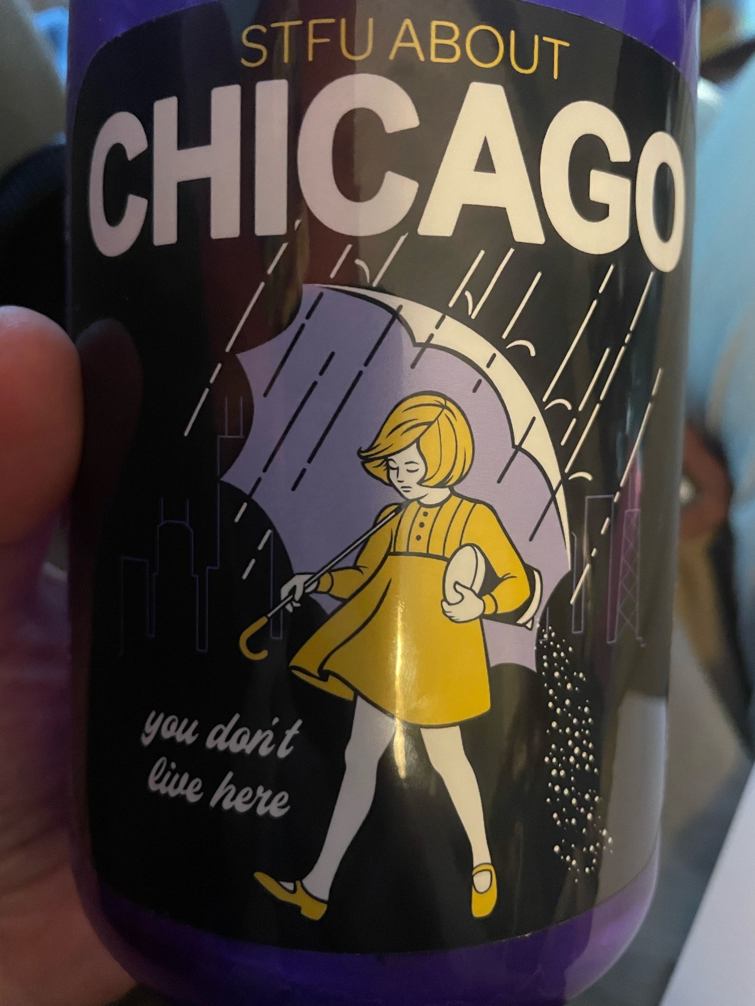 Sticker with the Morton Salt Girl that reads “STFU ABOUT
CHICAGO
you don't live here”