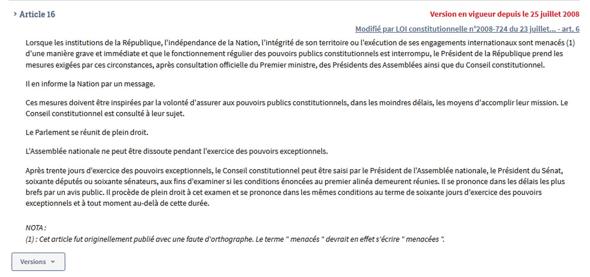 Article 16 de la constitution française du 4 octobre 1958.
https://www.legifrance.gouv.fr/loda/article_lc/LEGIARTI000019241008/2020-10-30