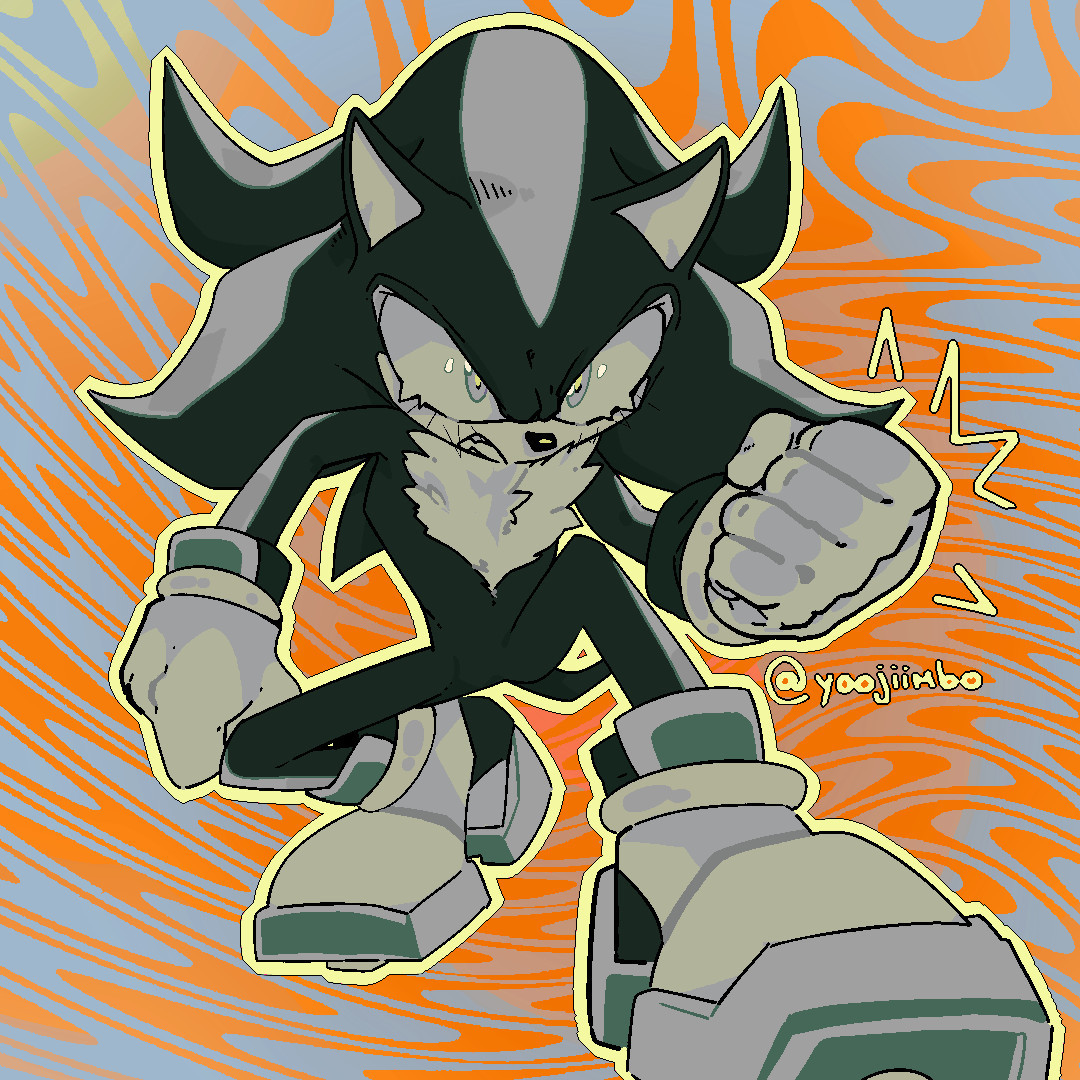 Shadow the hedgehog in a fight stance, fist closed