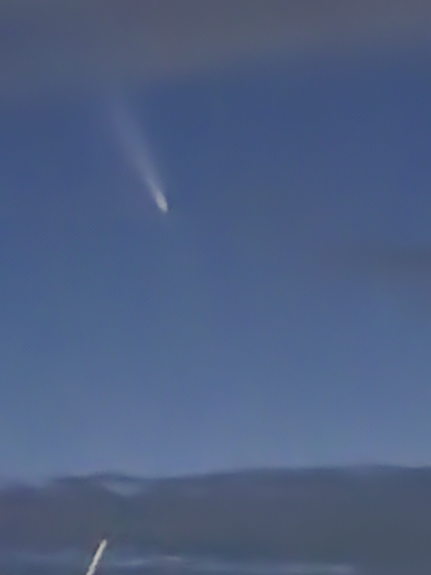 A comet stands out bright against a dim sky